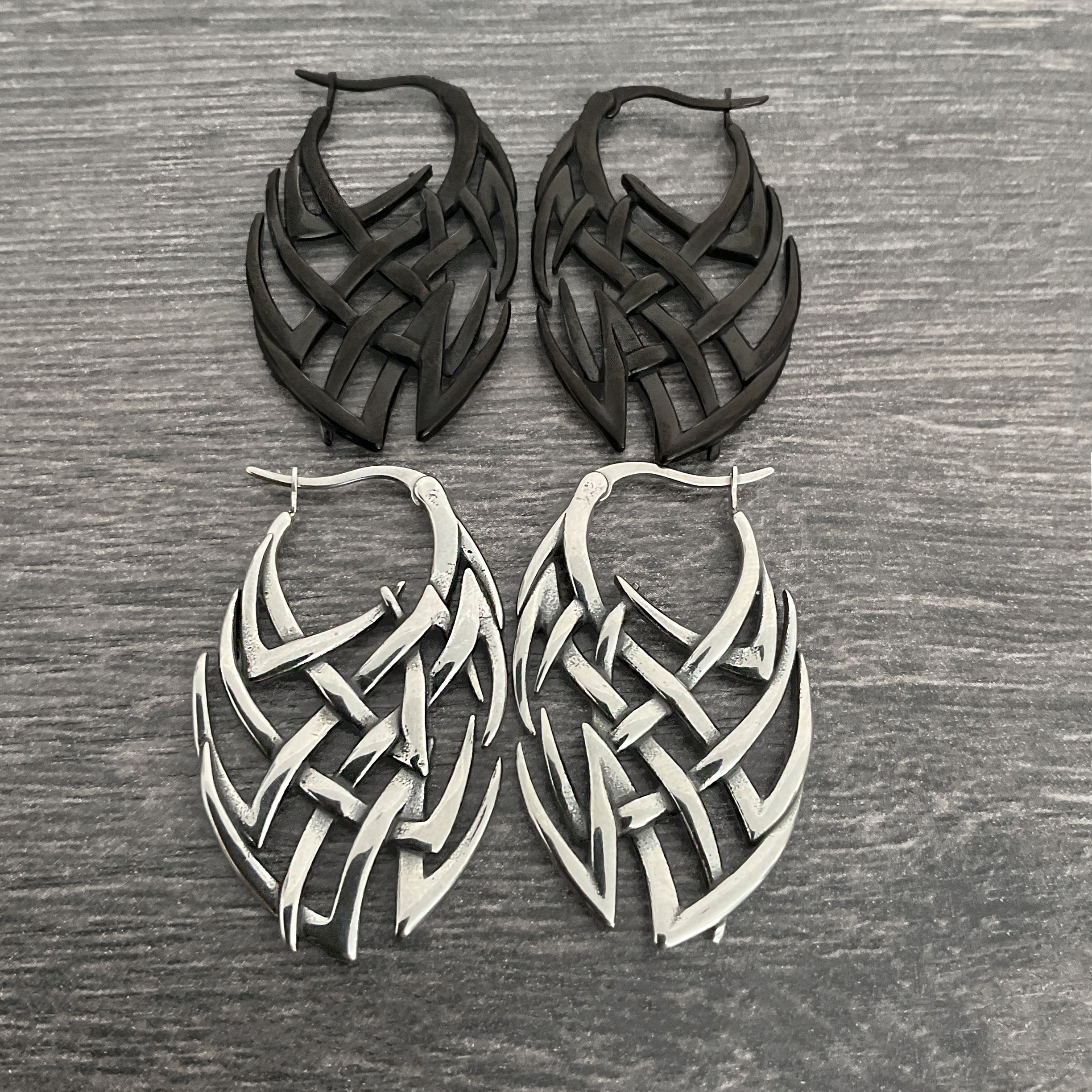 Abstract cyber hoop earrings in Silver