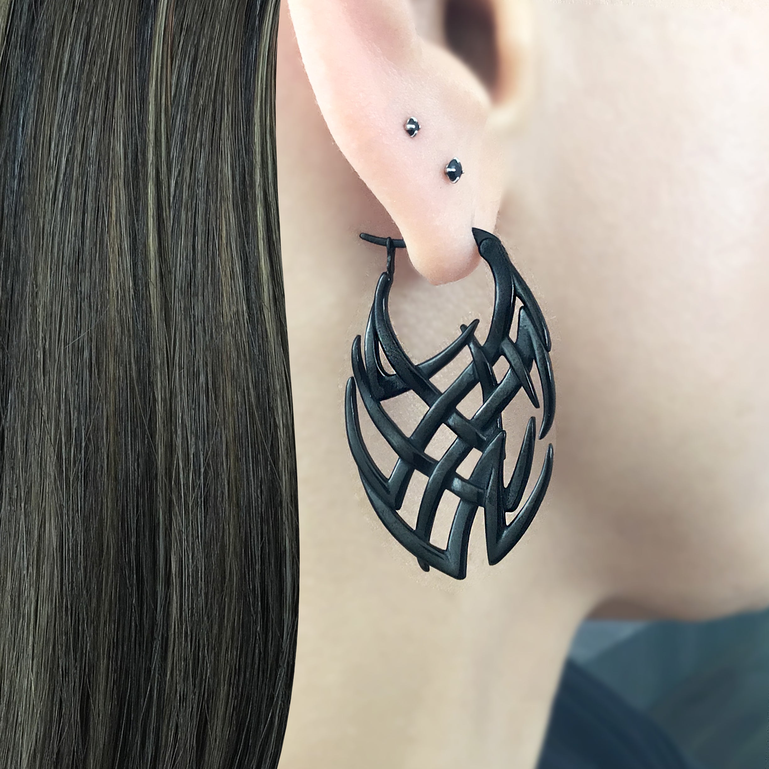 Abstract cyber hoop earrings in Silver