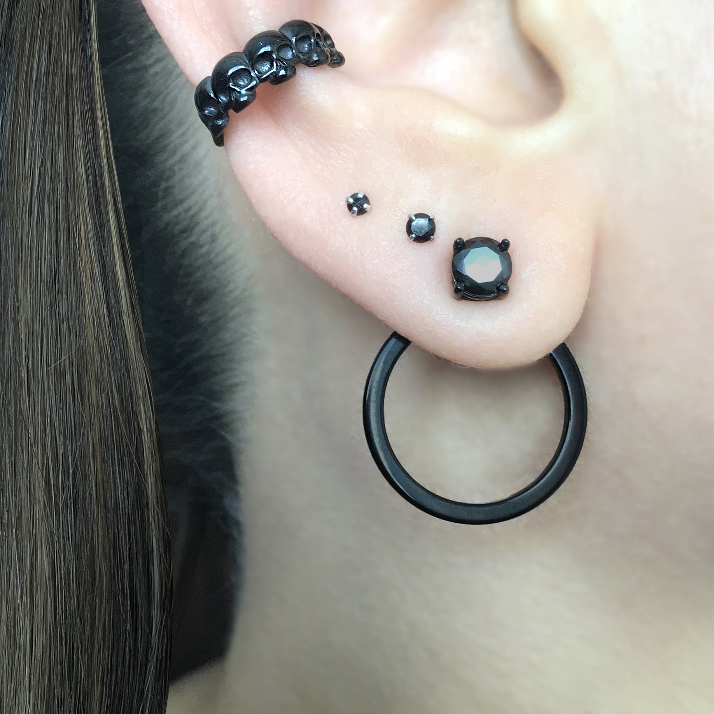 Circle with CZ Stud ear jacket in Black