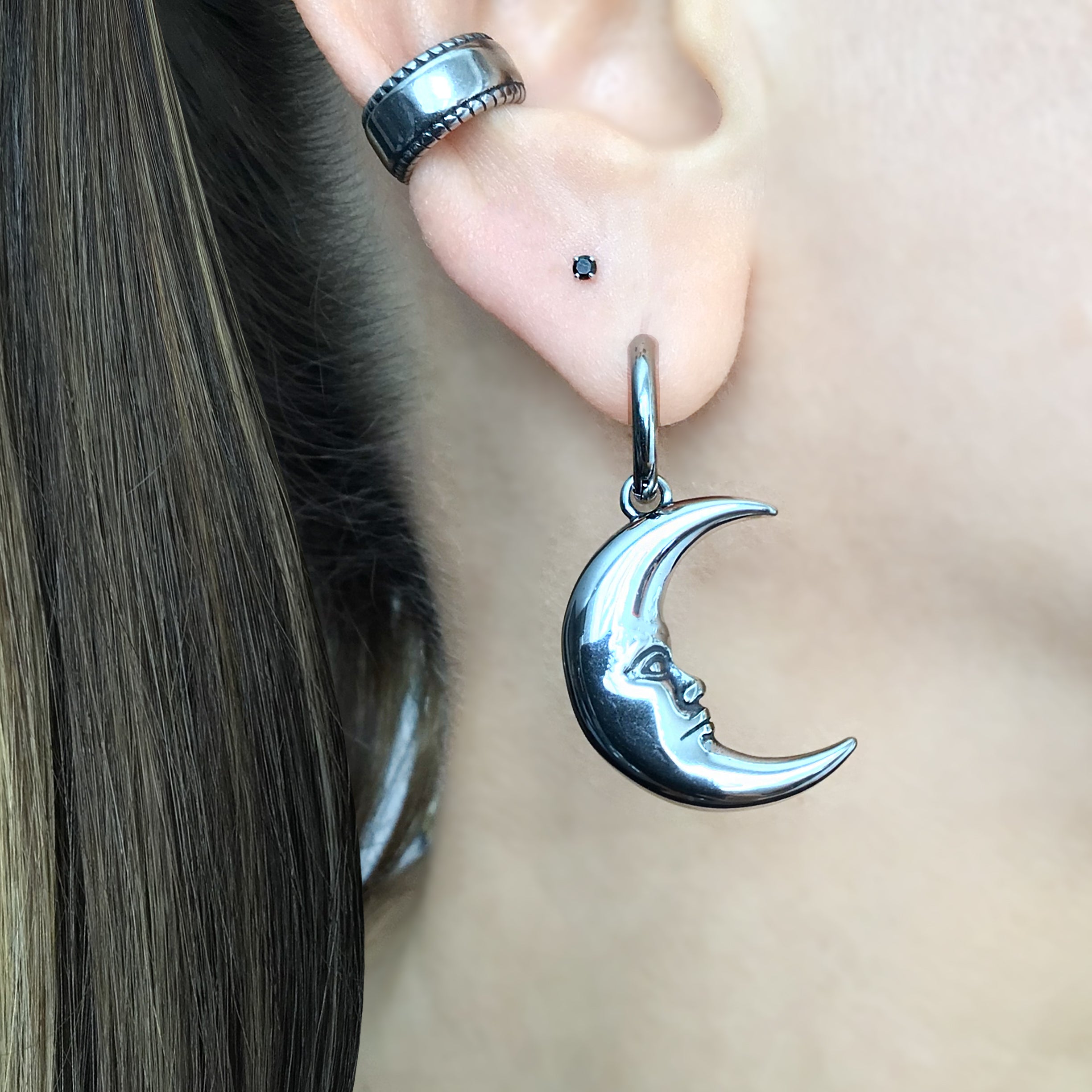 Celestial Moon Face Hoop Earrings