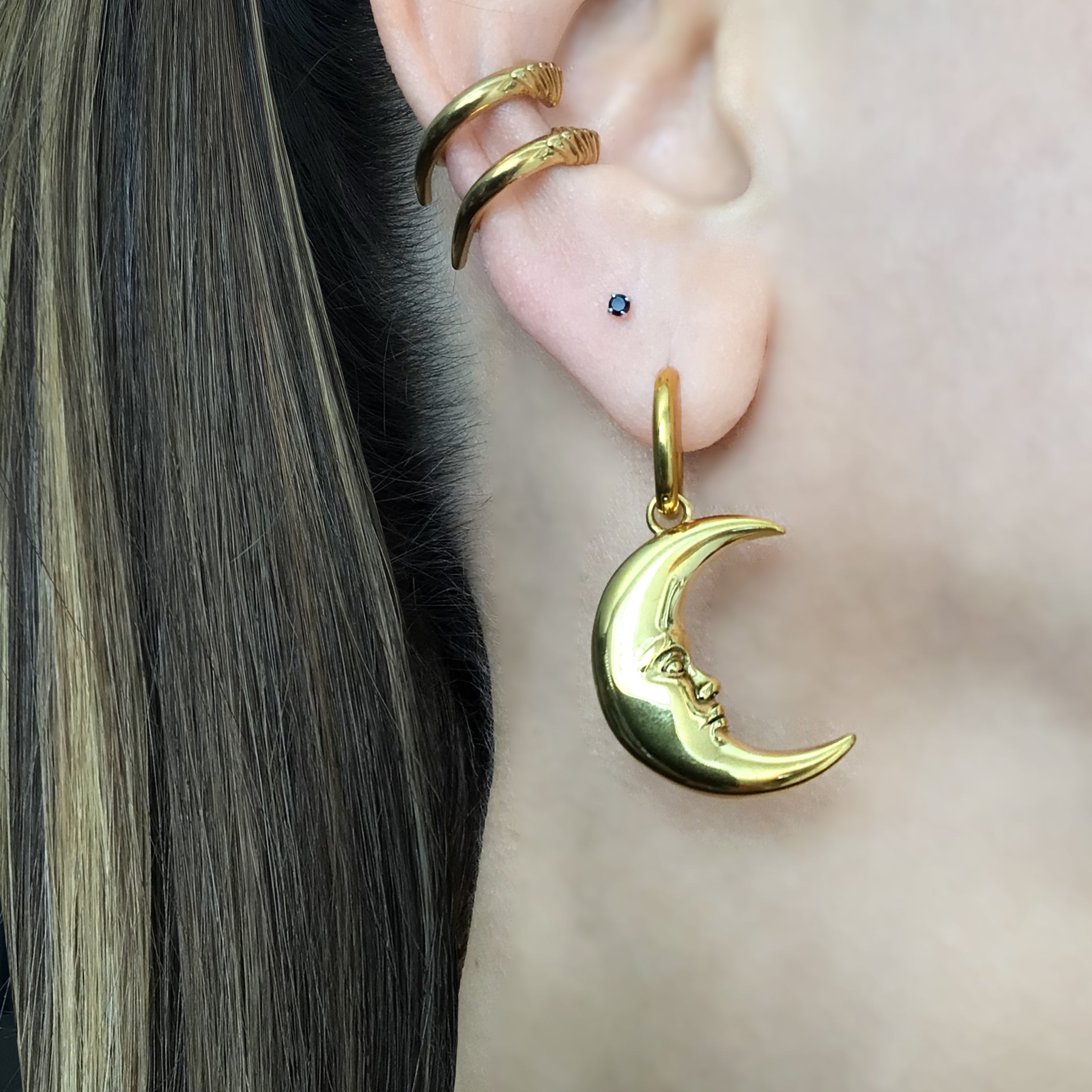 Celestial Moon Face Hoop Earrings