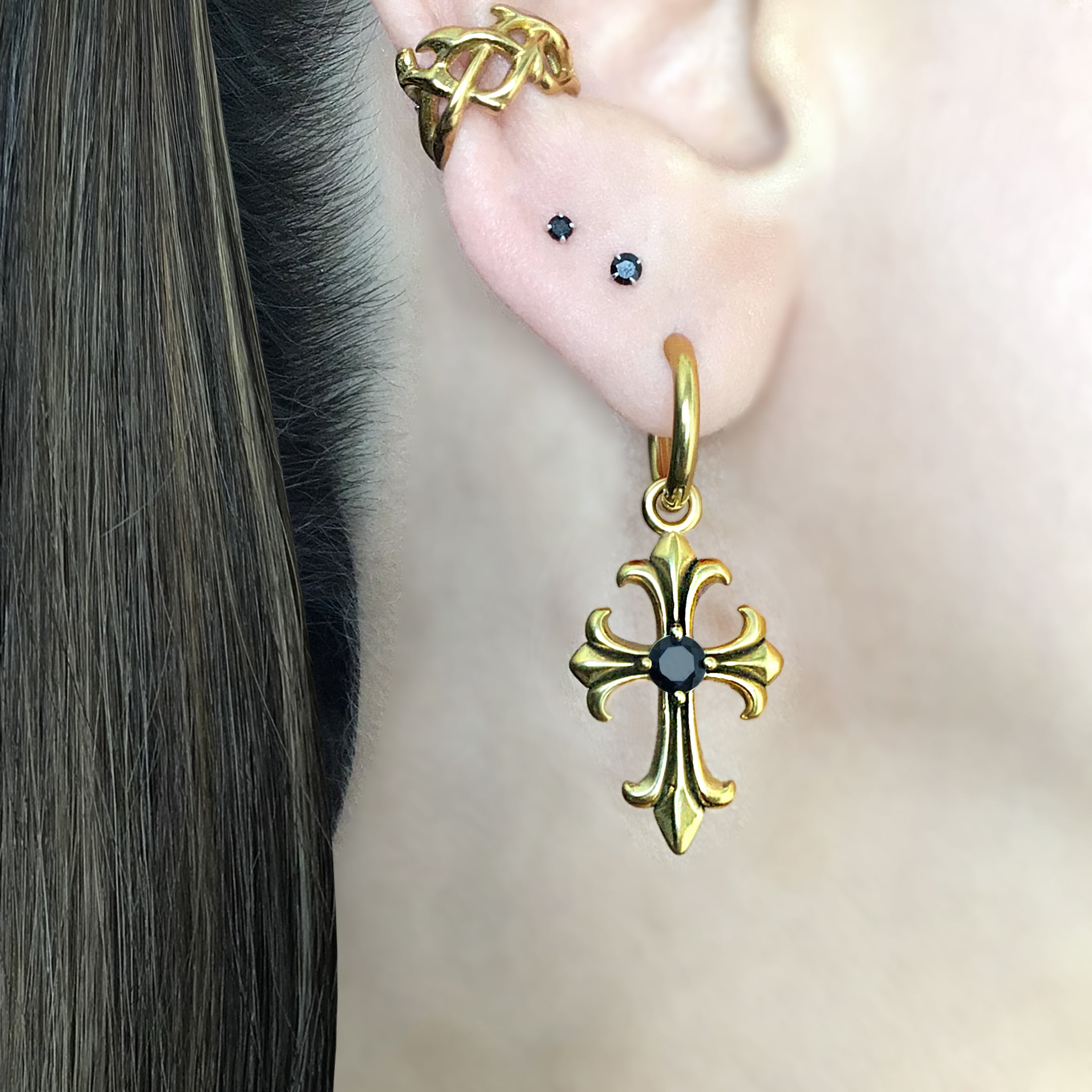 Cross hoop earrings