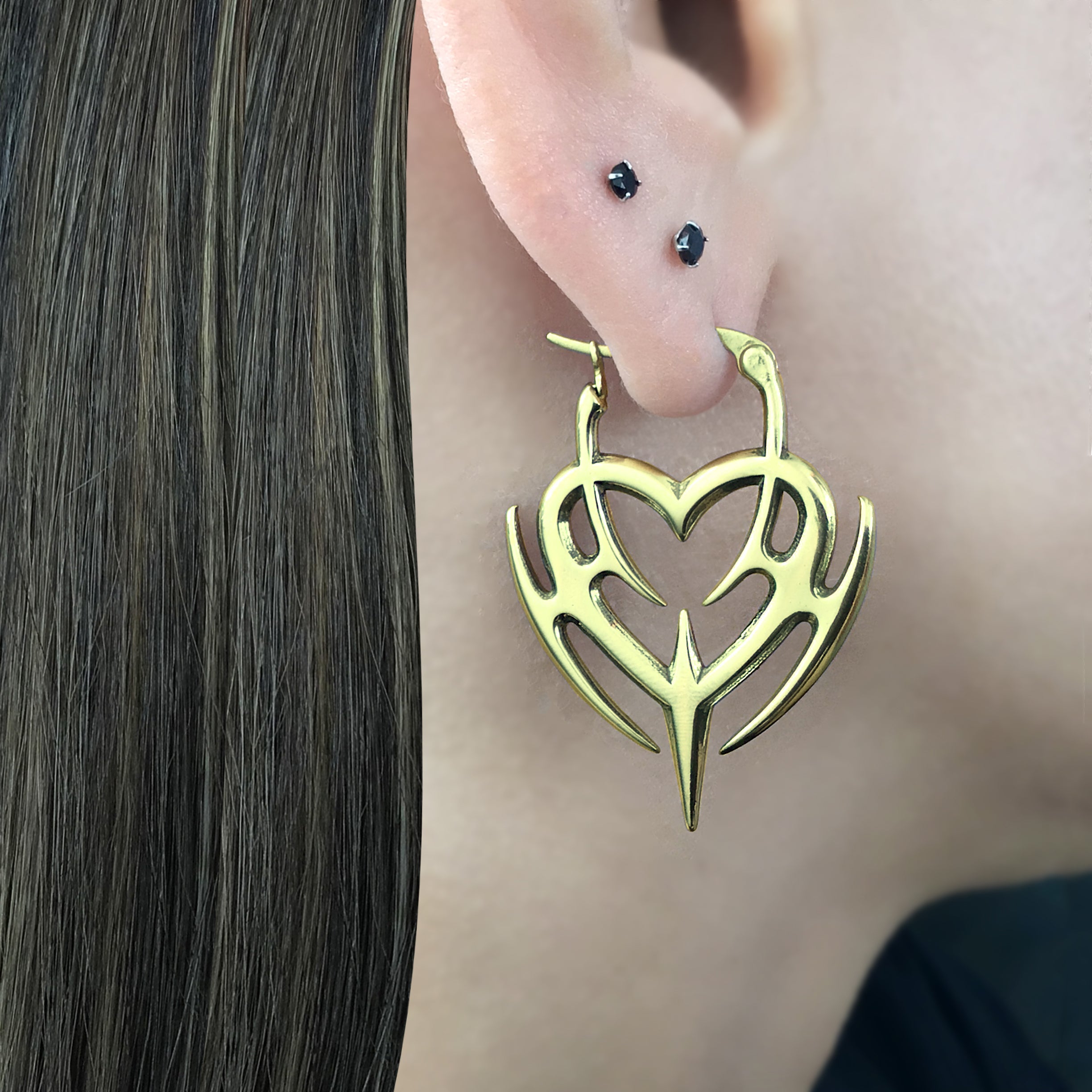 Cyber Heart hoop earrings in Gold