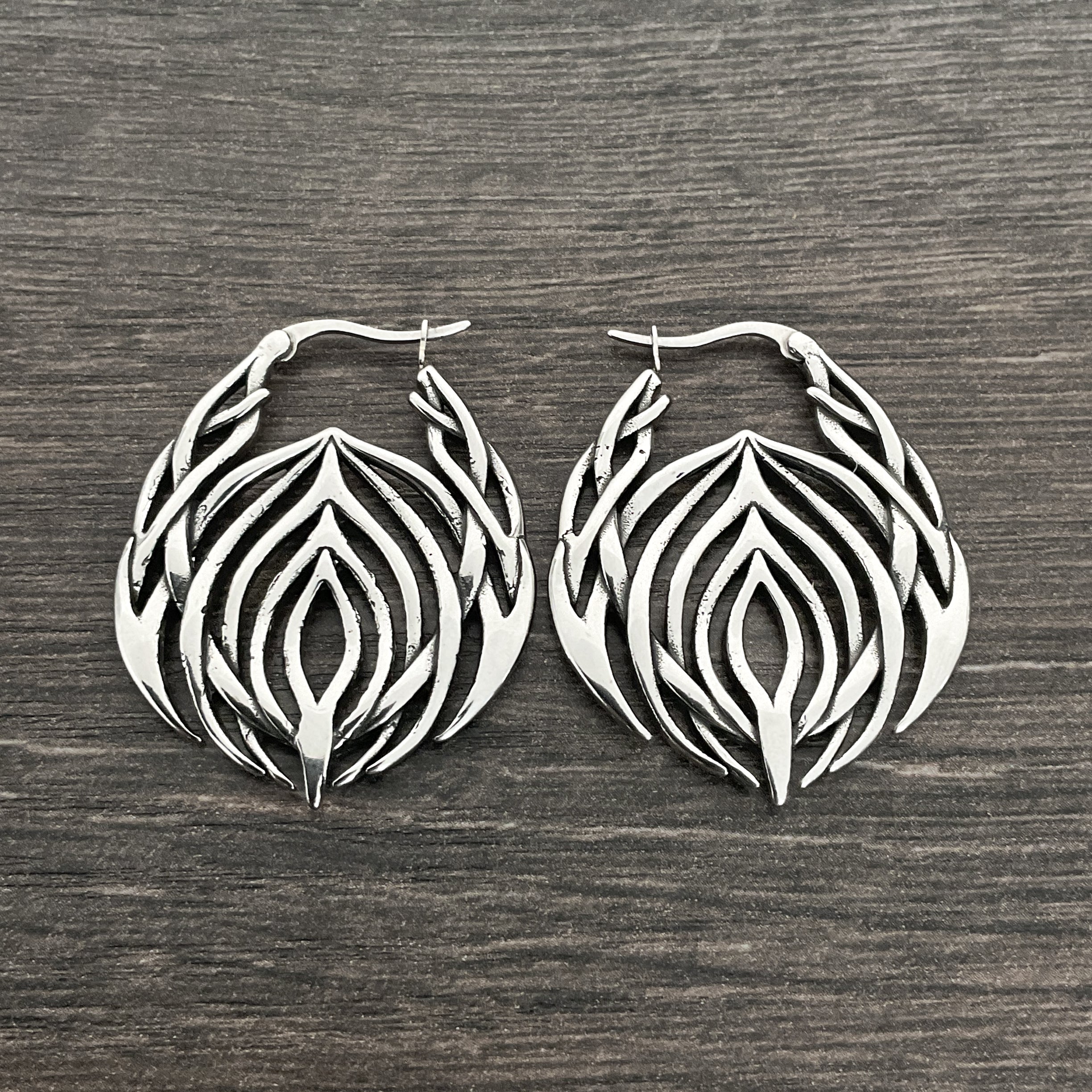 Tribal cyber hoop earrings