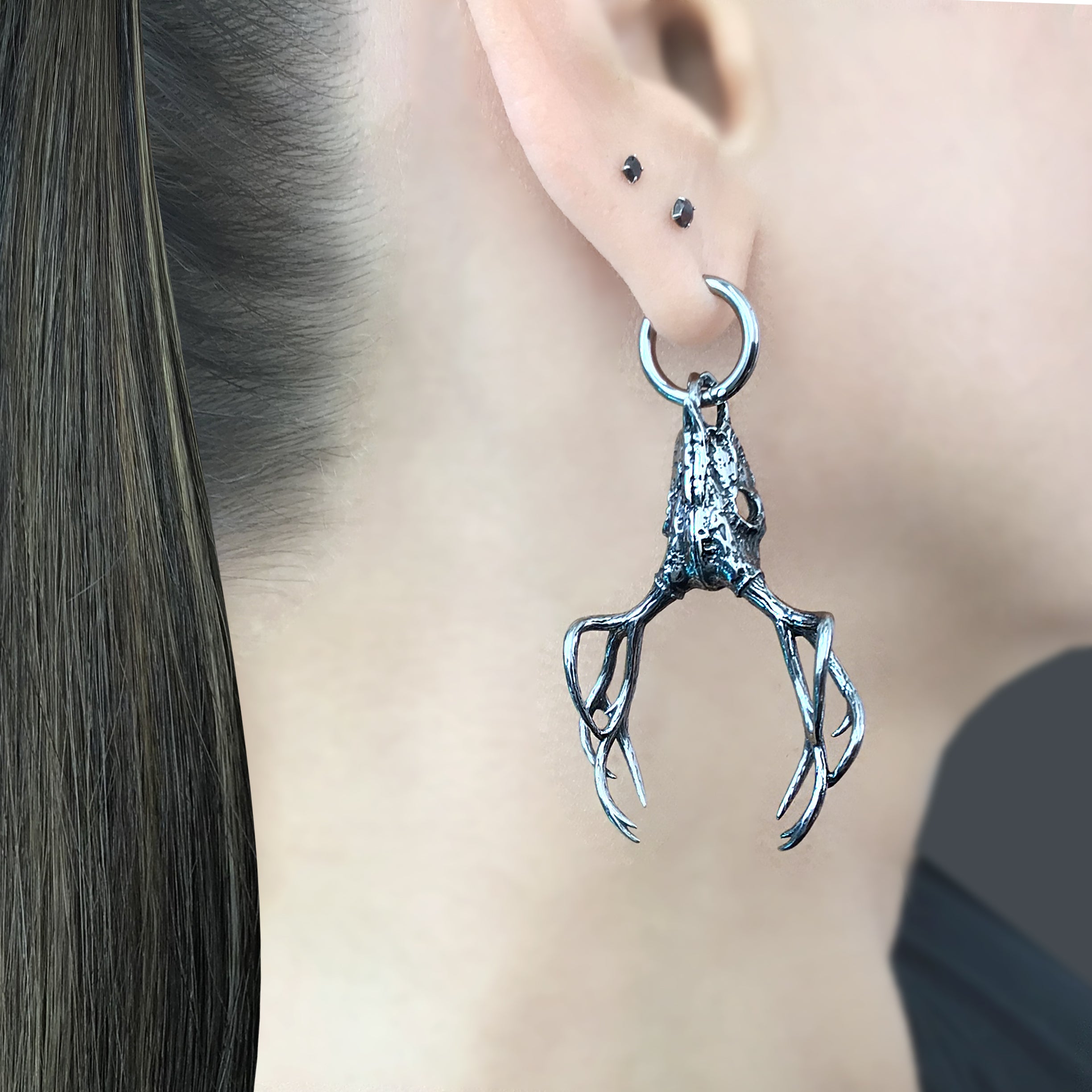 Deer skull with antlers hoops in Black