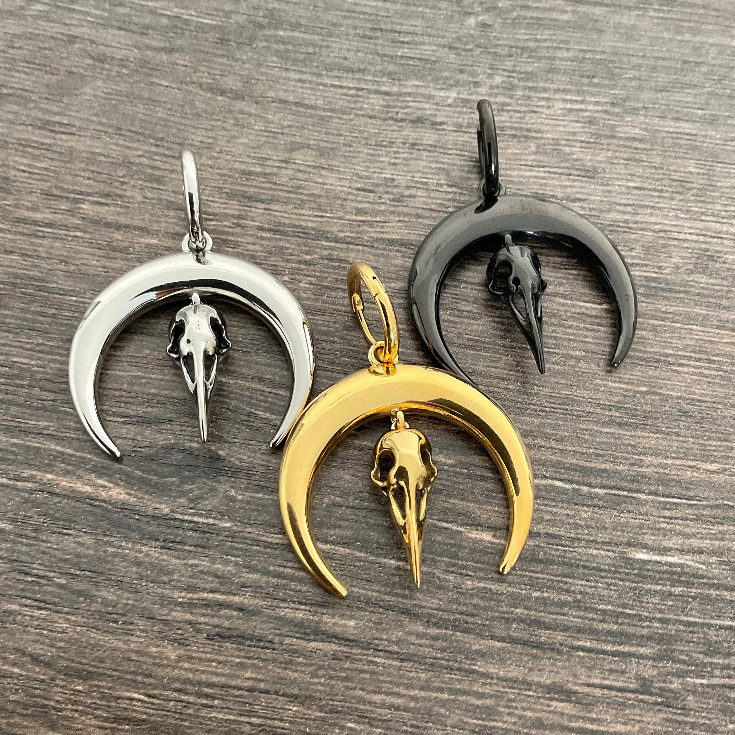 Moon and Raven hoop earrings in Black