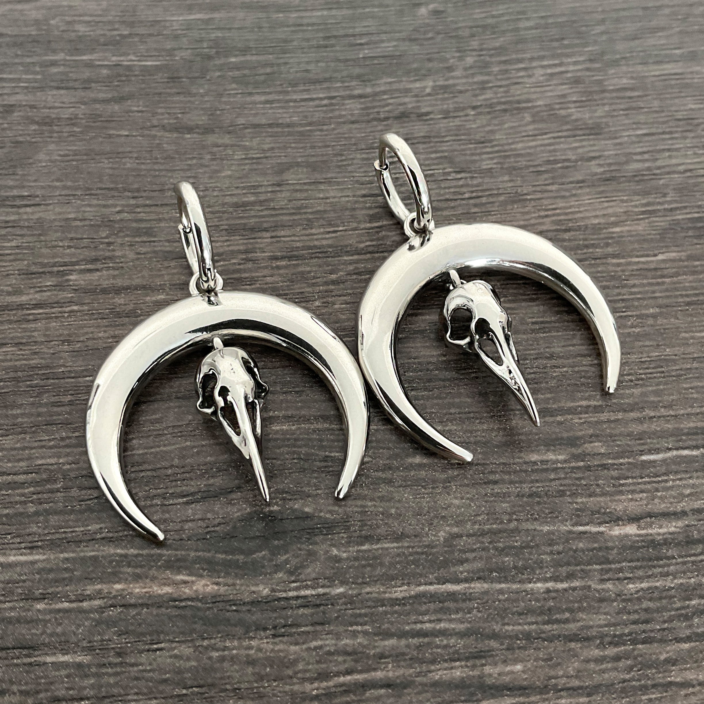 Moon and Raven hoop earrings in Black