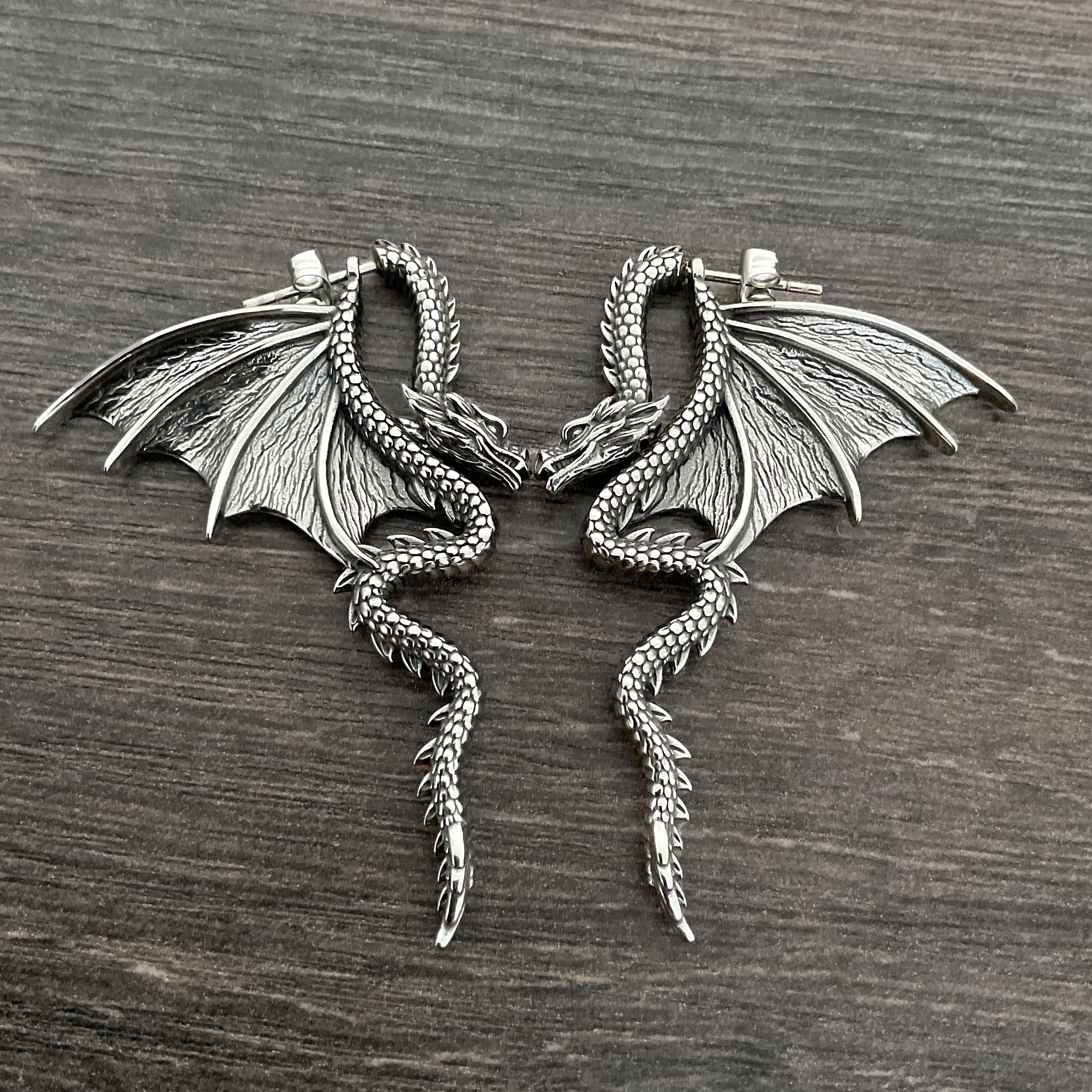 Dragon front back earrings in Black