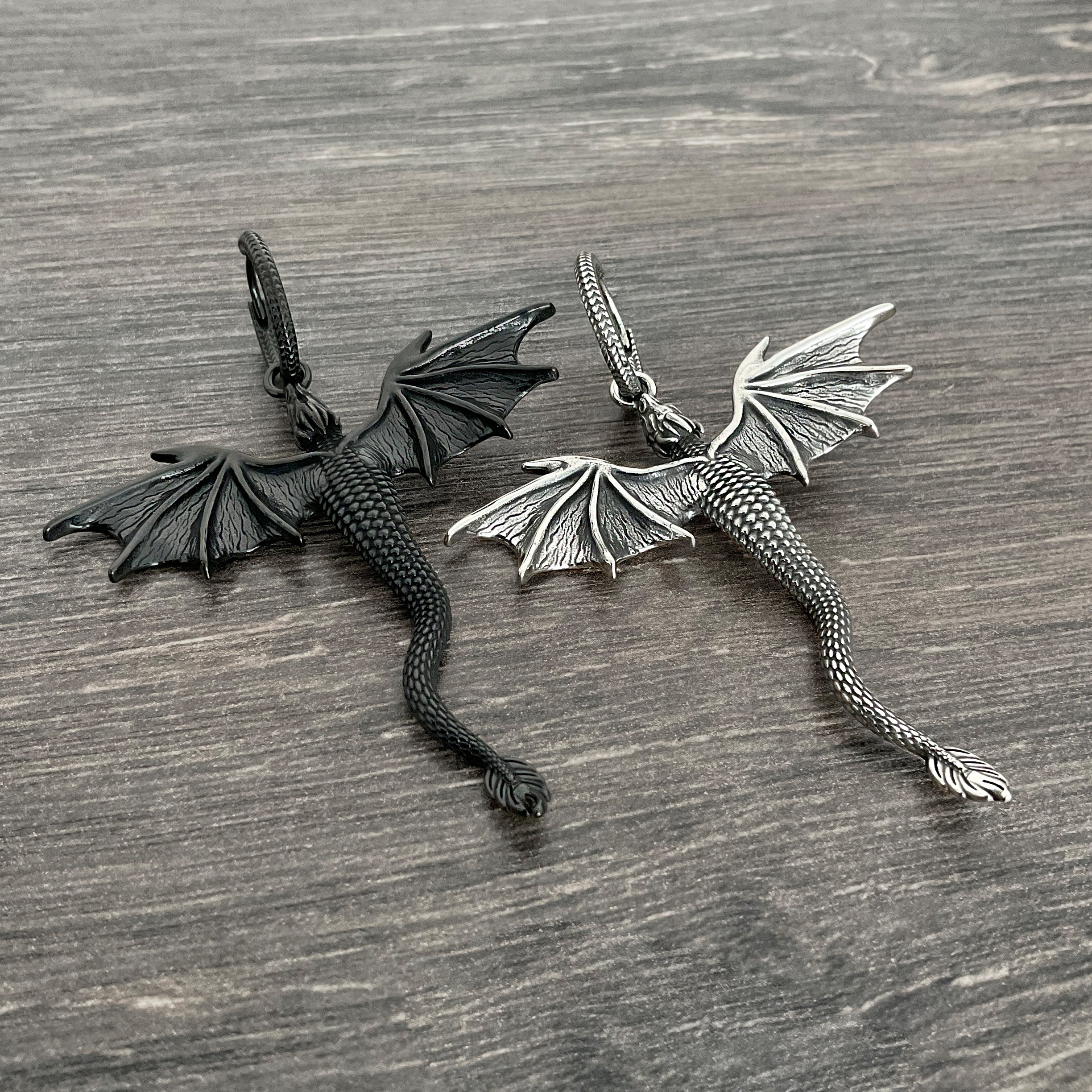 Soaring Dragon hoop earrings in Black