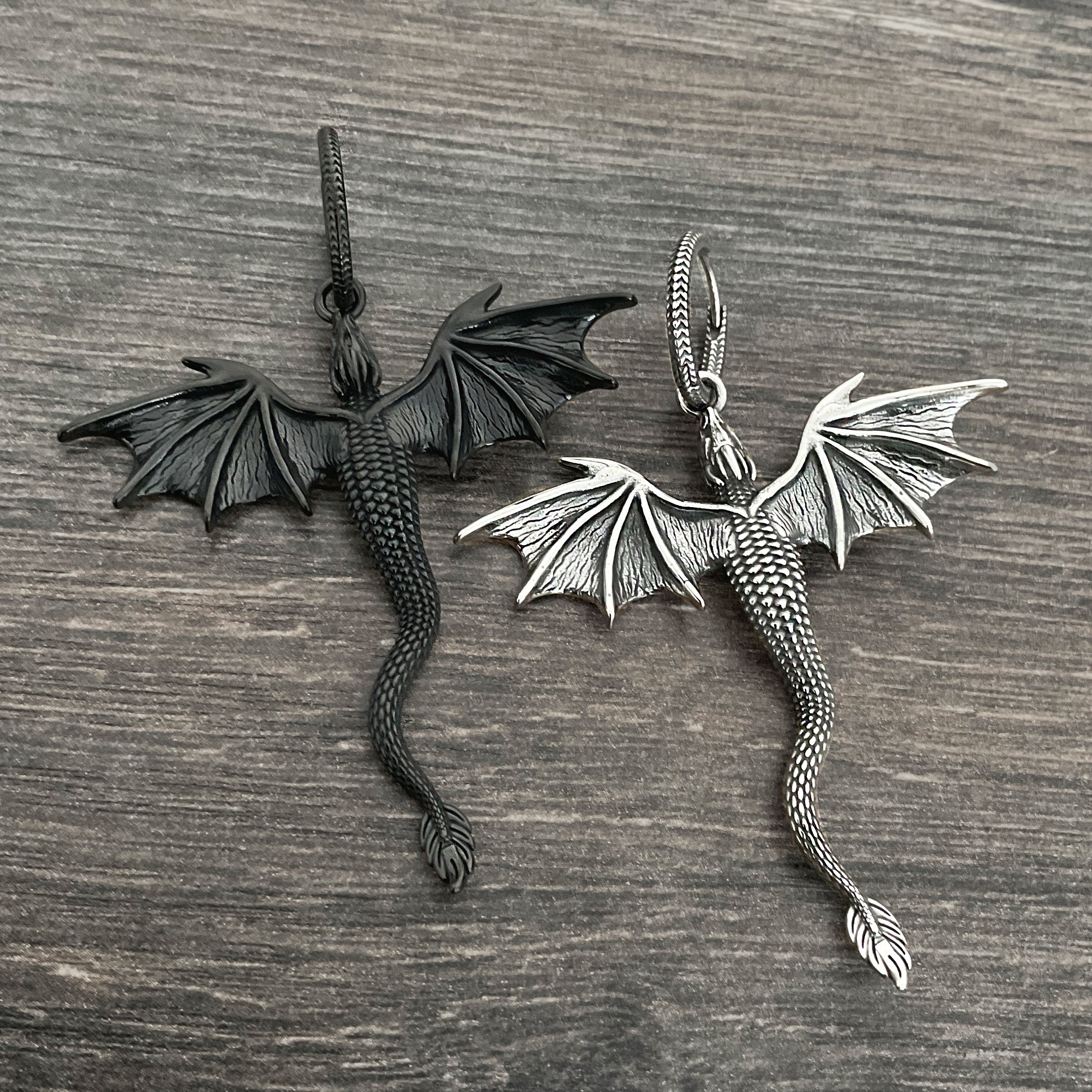 Soaring Dragon hoop earrings in Silver