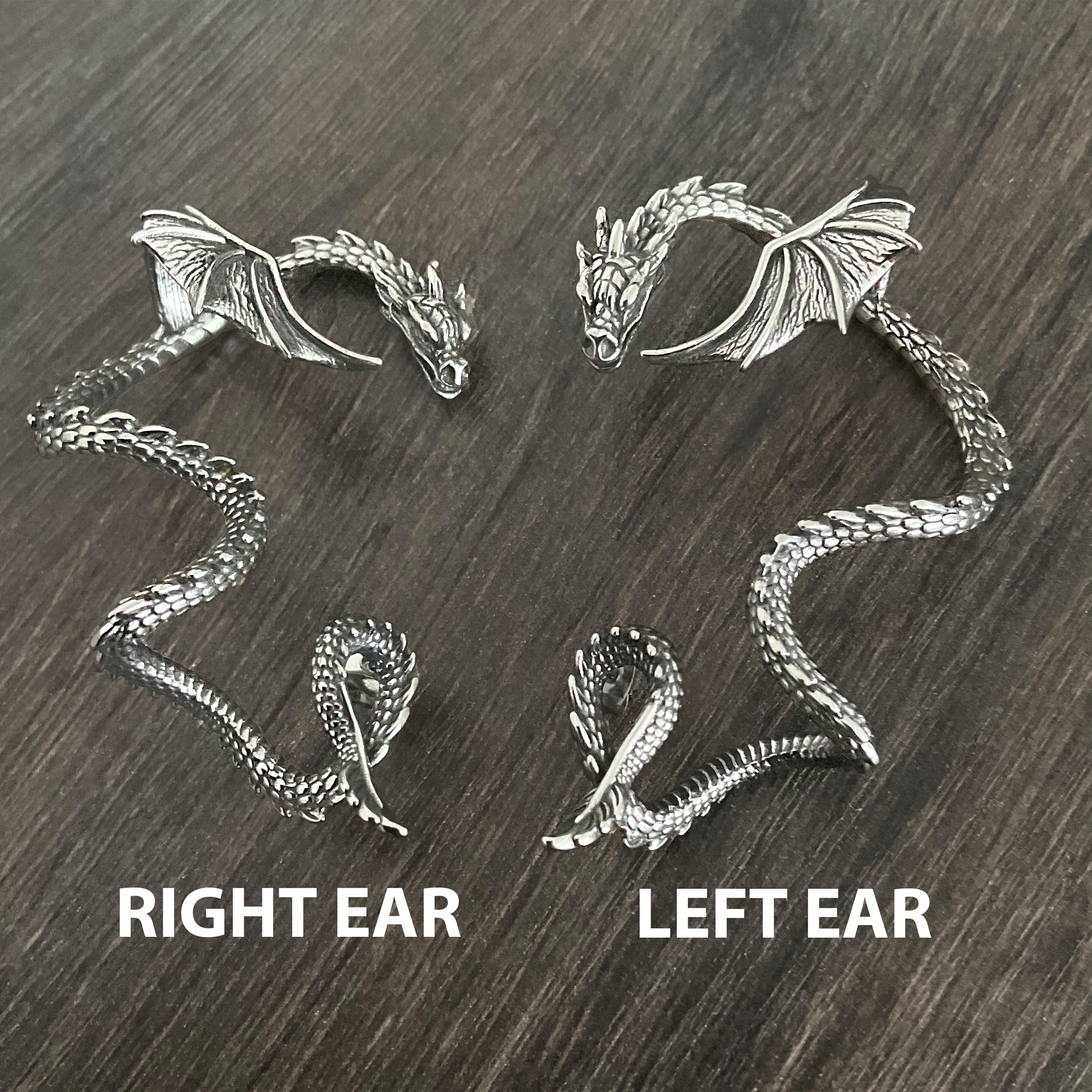 Dragon cuff earring with piercing in Silver