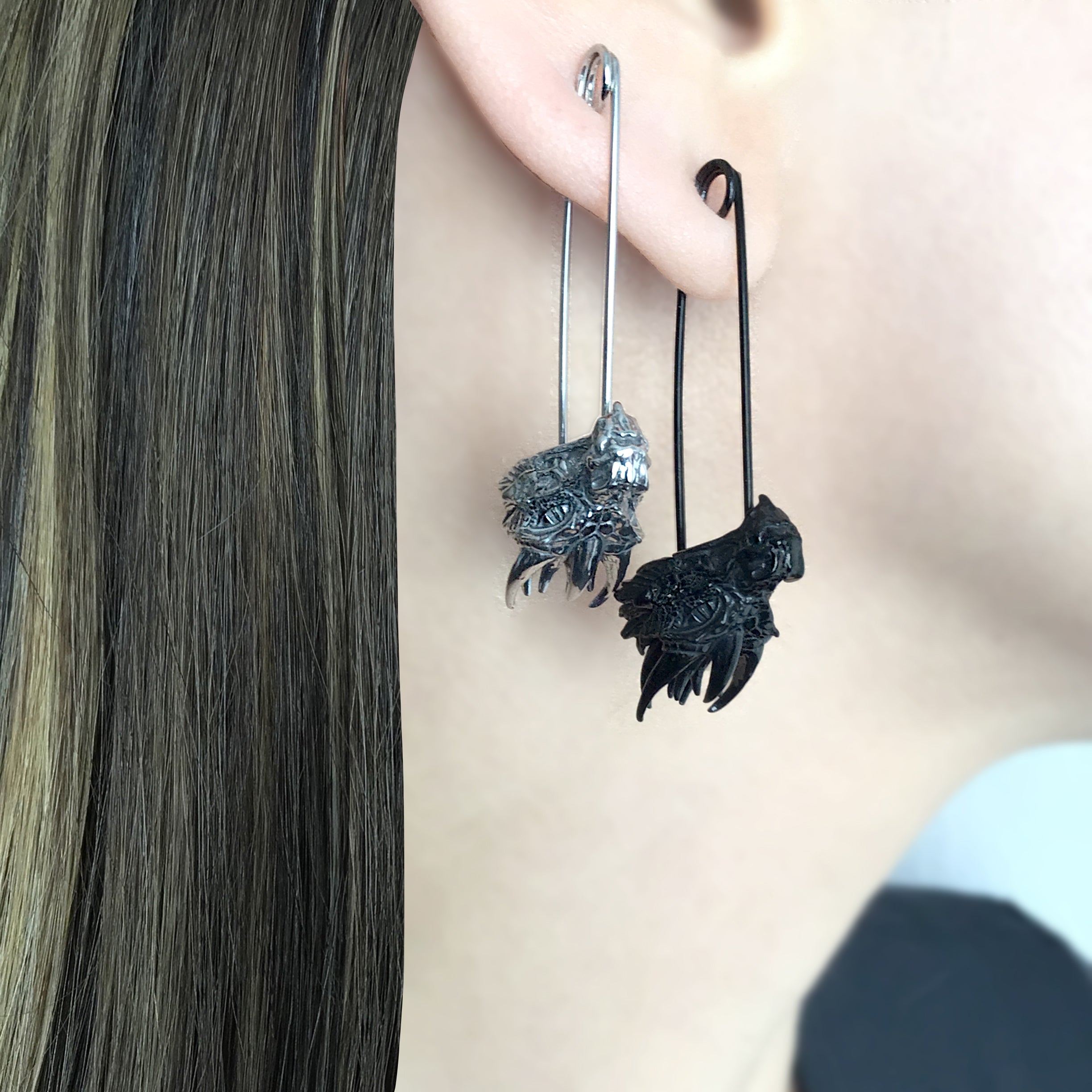 Dragon safety pin earrings