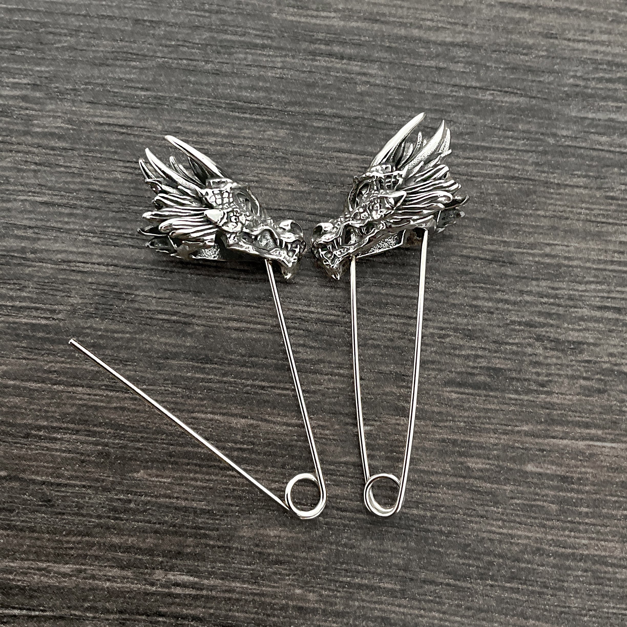 Dragon safety pin earrings