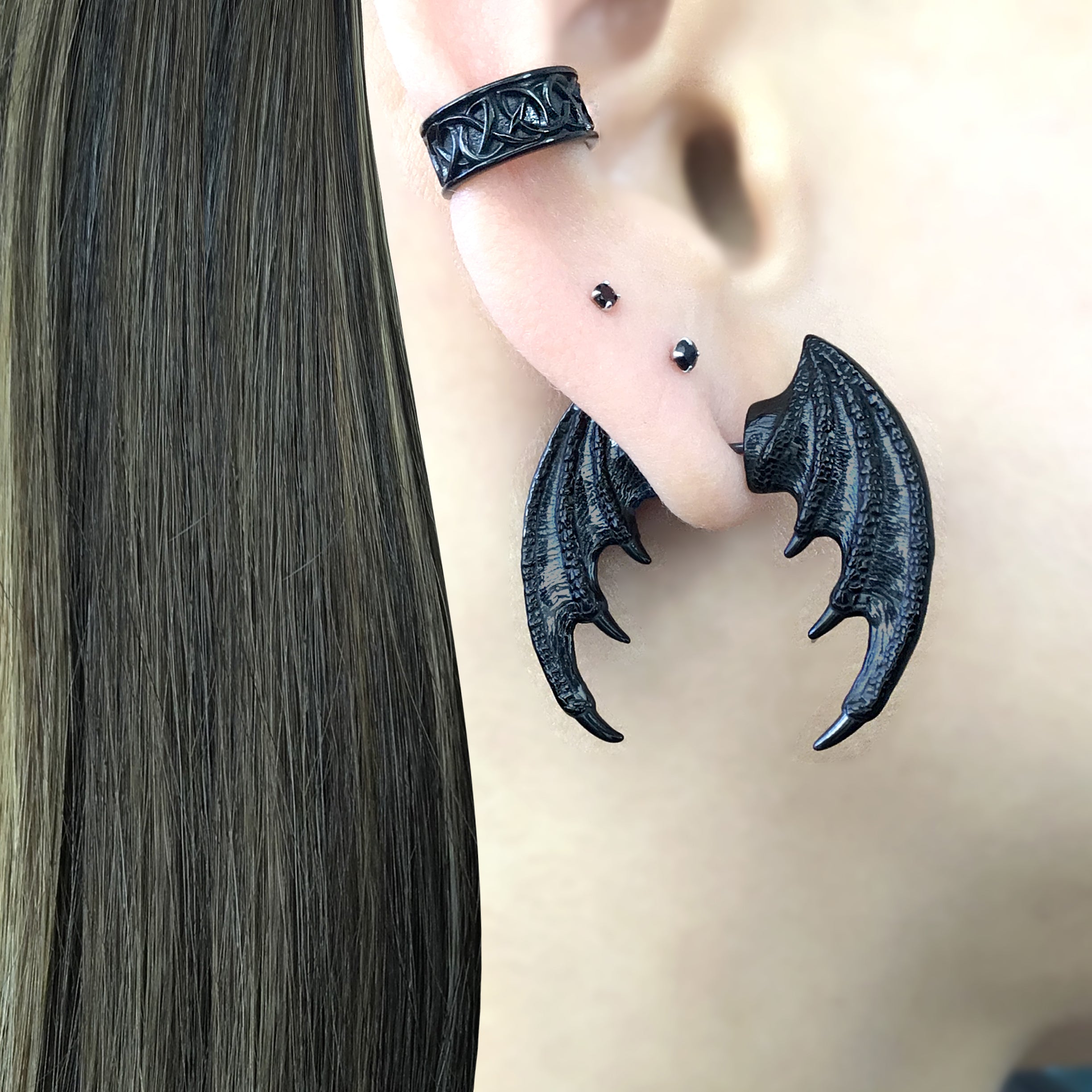 Dragon wings ear jacket in Silver