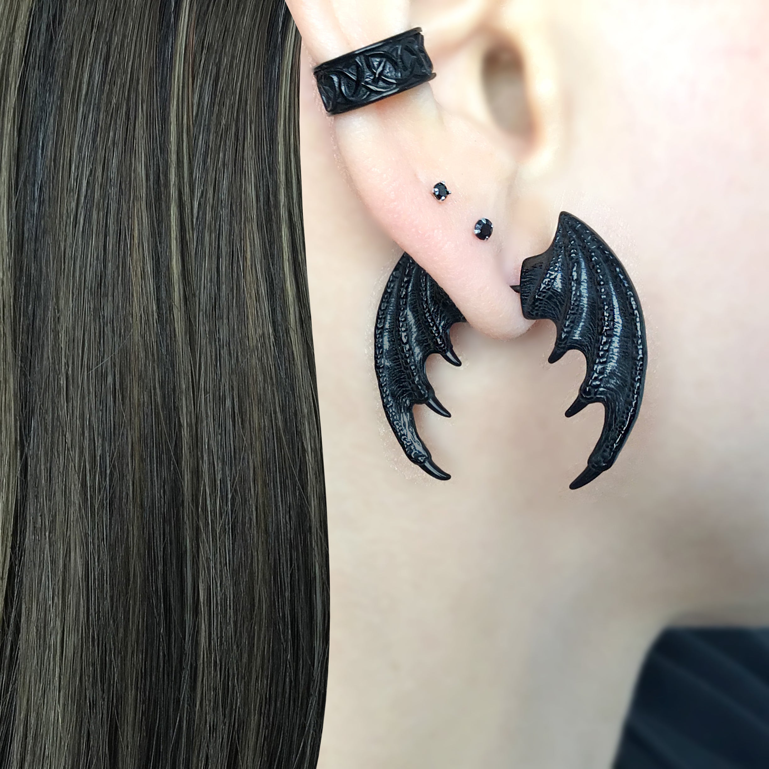 Dragon wings ear jacket in Silver