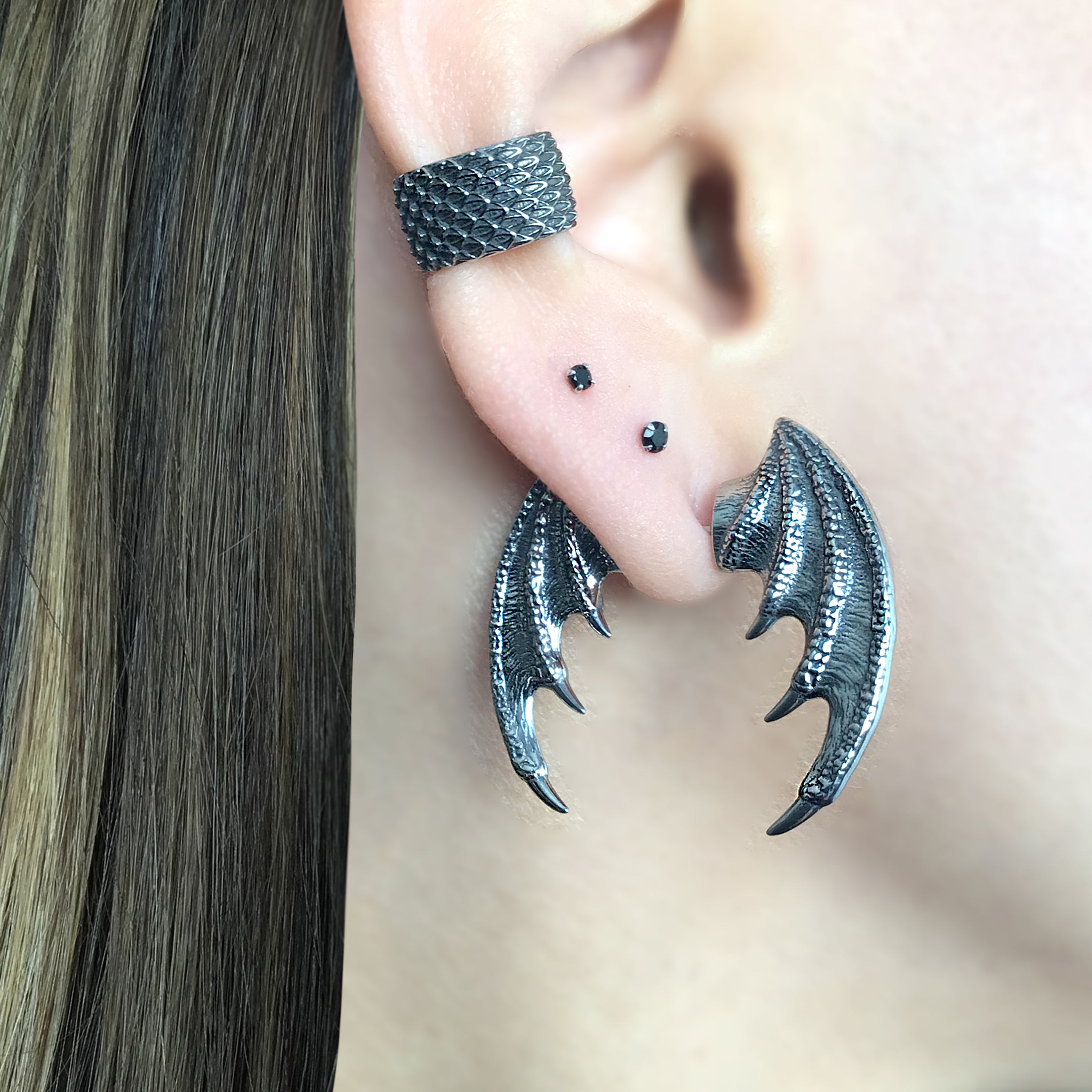 Dragon wings ear jacket in Silver