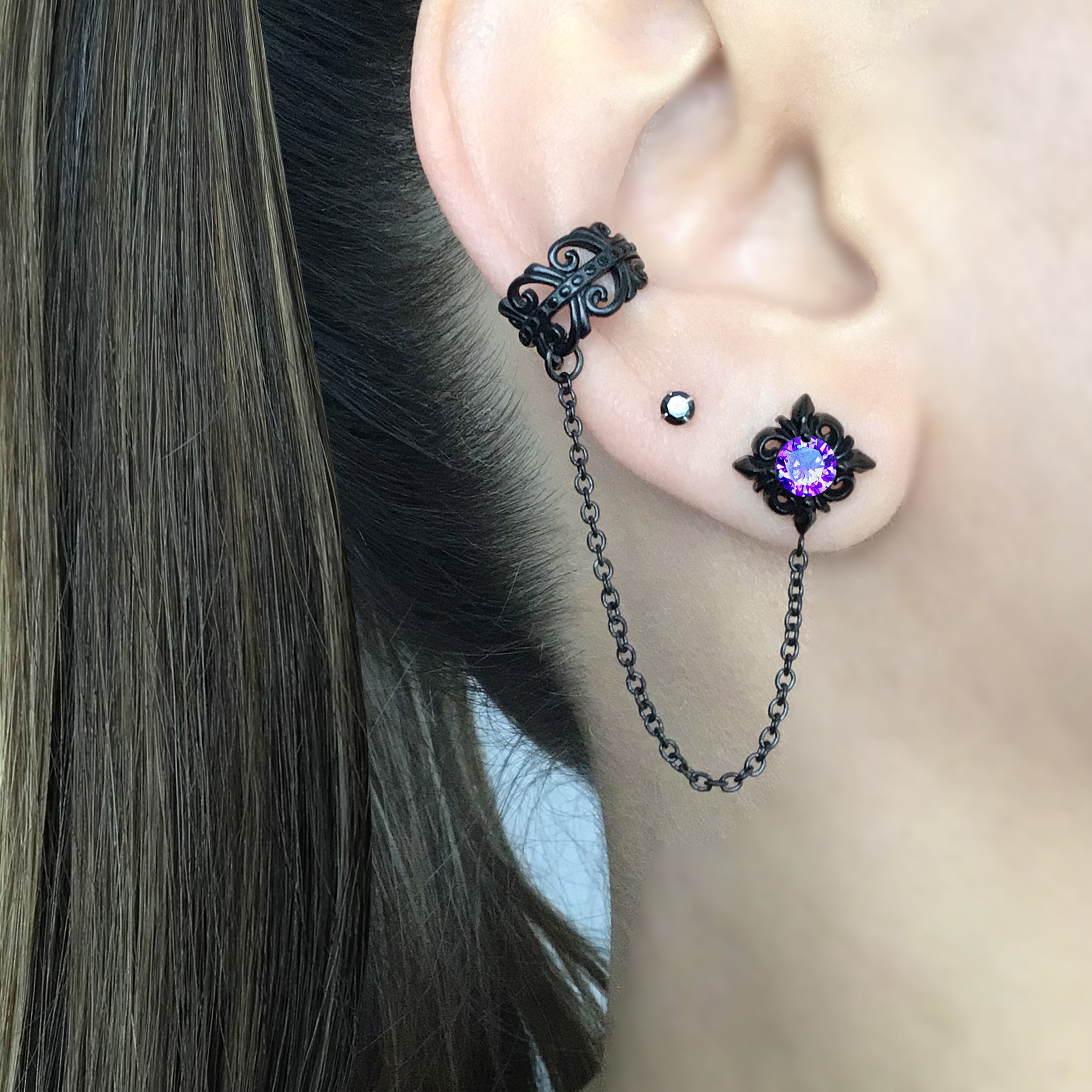 Stud earring with ear cuff attached