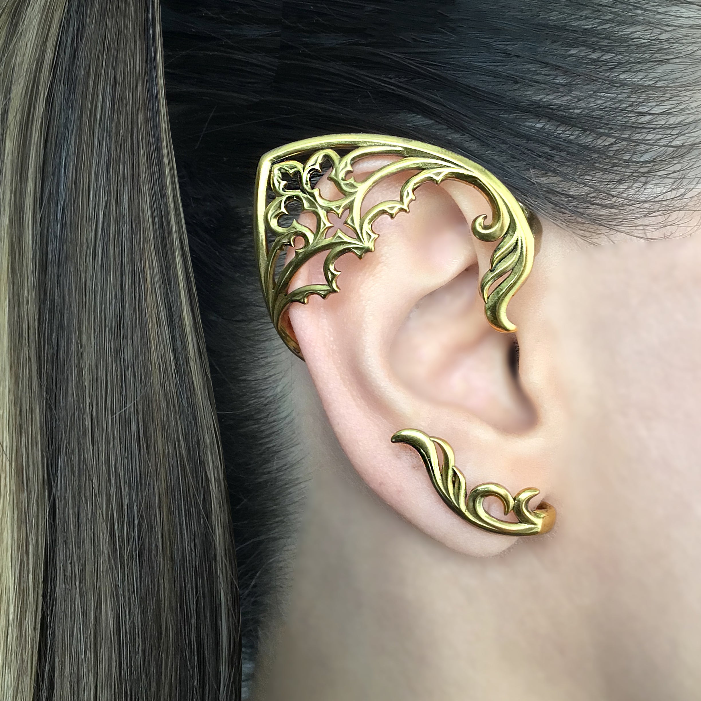 Gothic Elf ear cuff no piercing in Gold