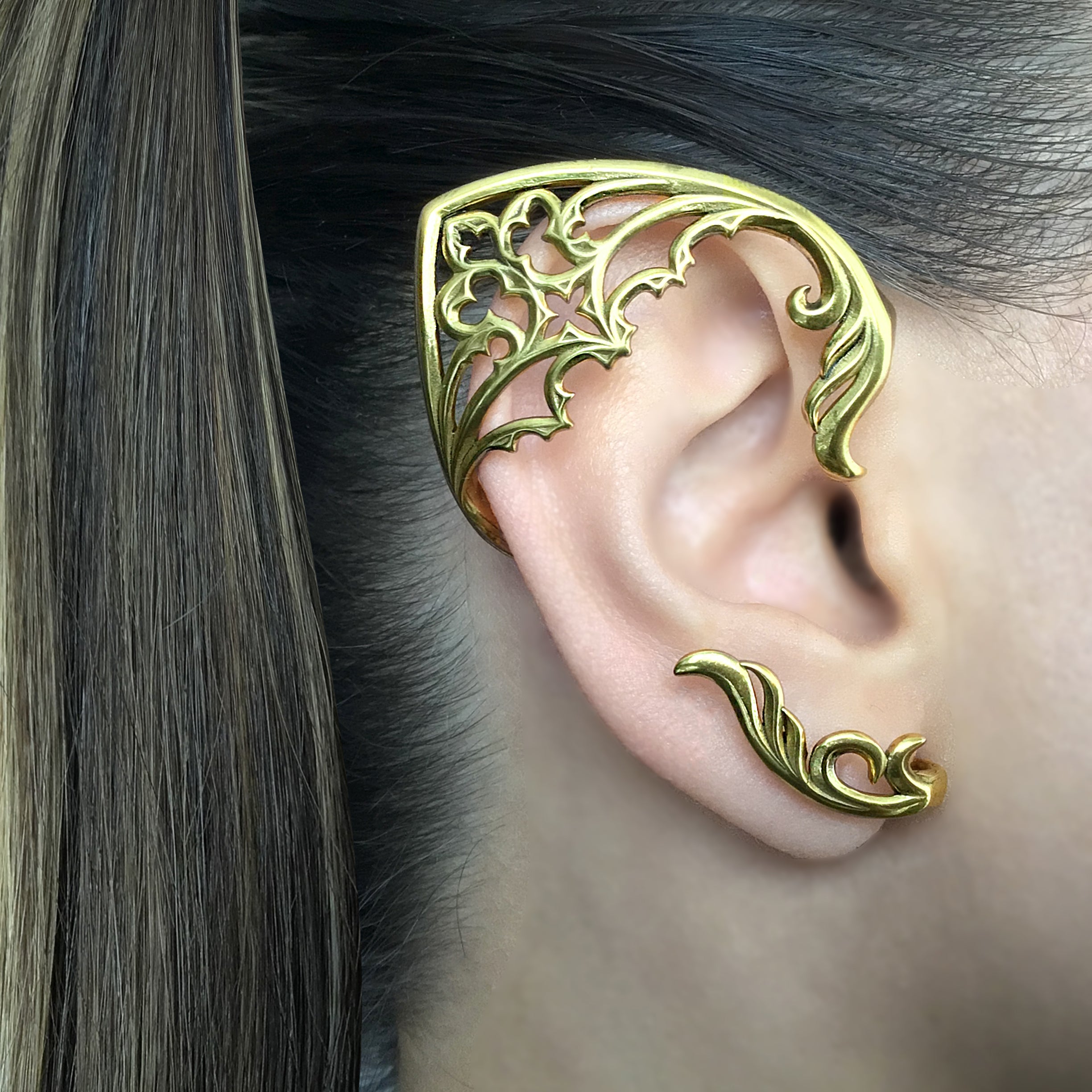 Gothic Elf ear cuff no piercing in Gold