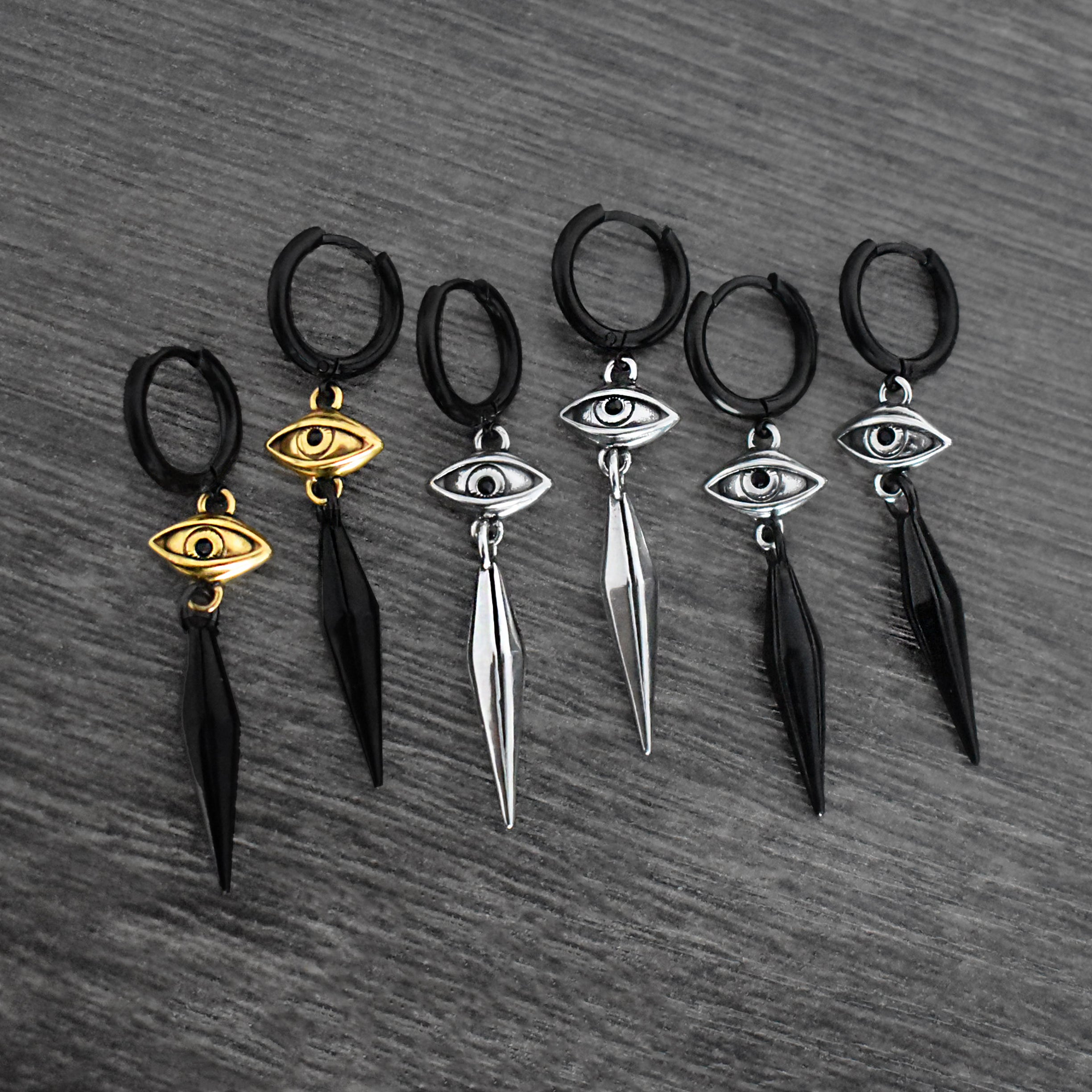 Gothic Eye and Spike hoop earrings