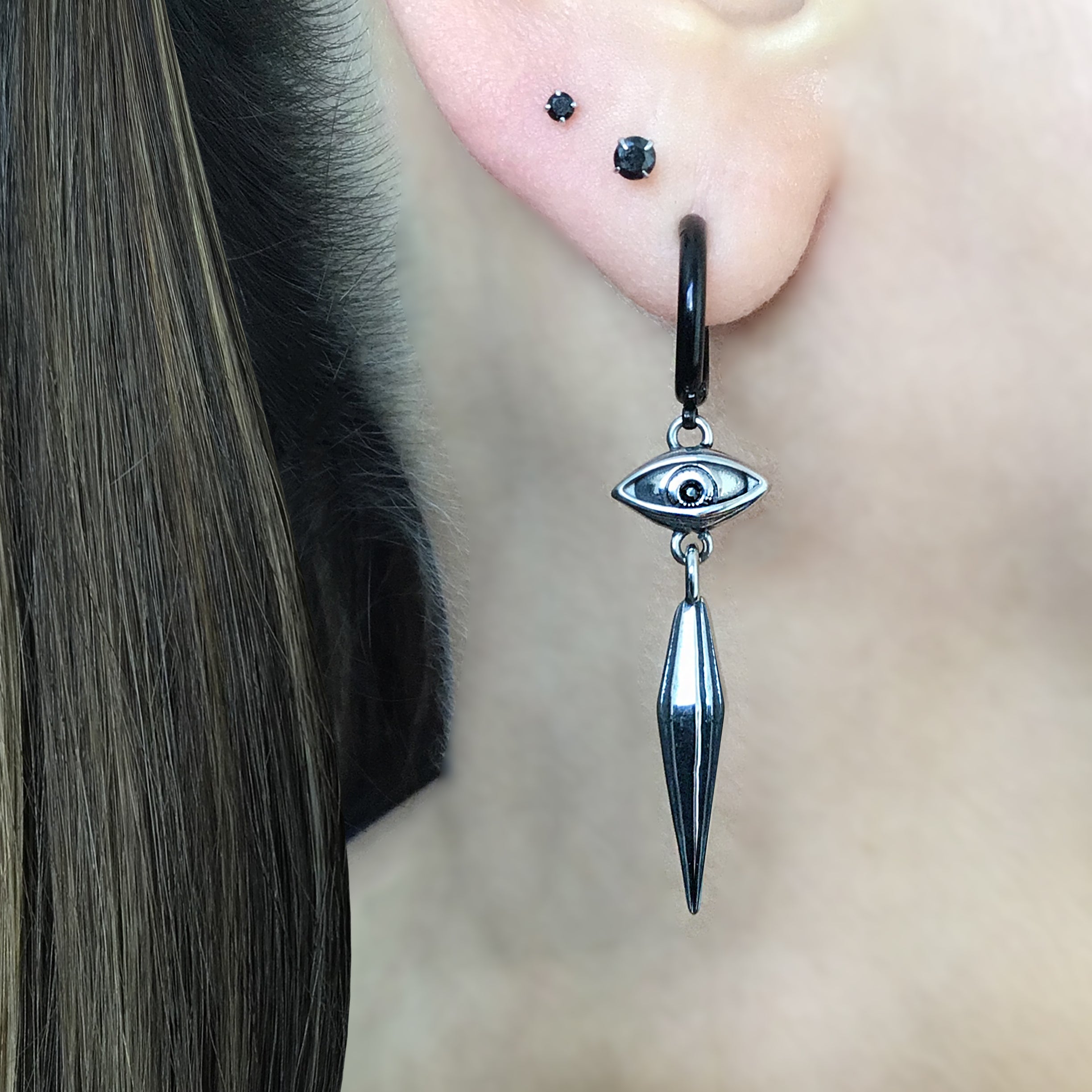 Gothic Eye and Spike hoop earrings