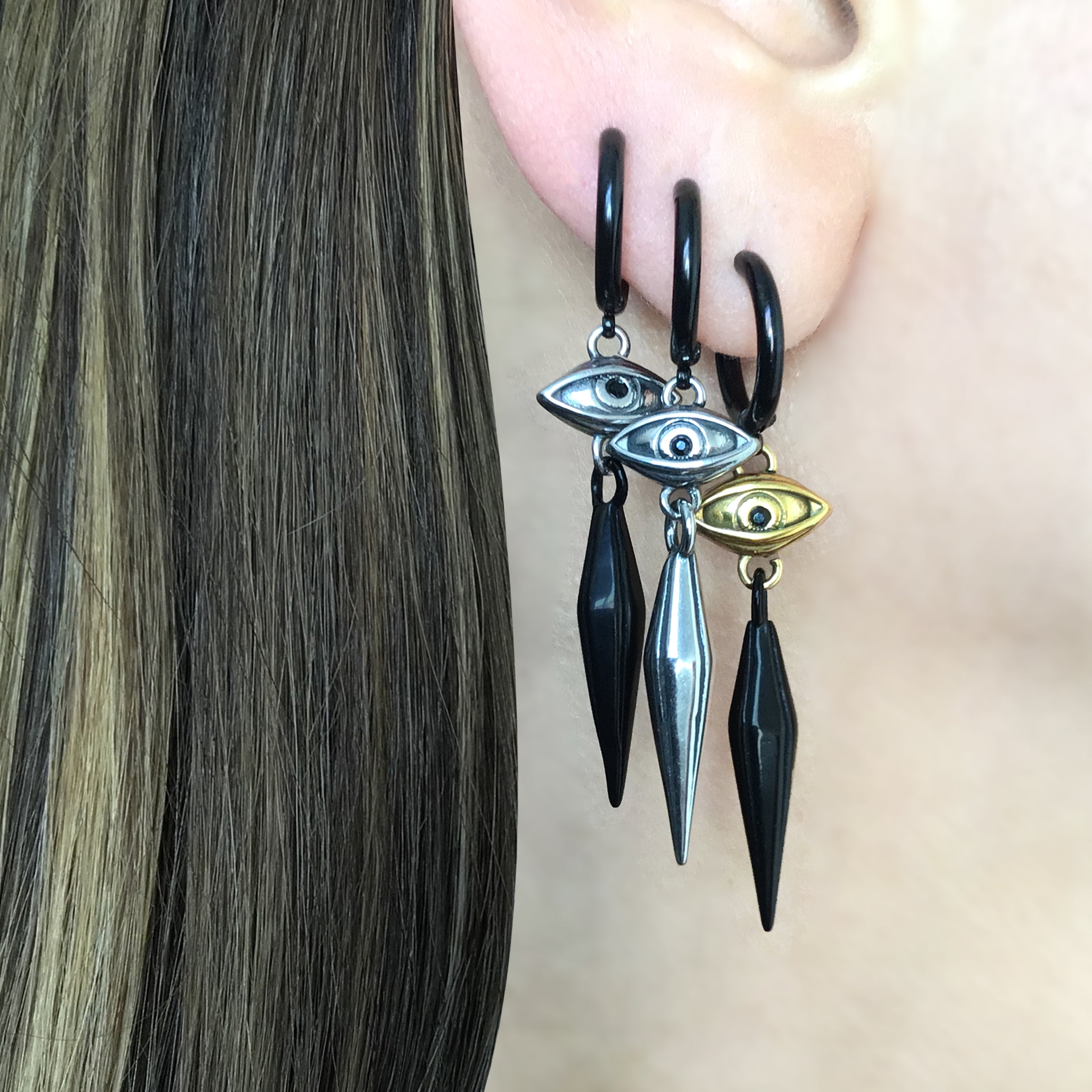 Gothic Eye and Spike hoop earrings