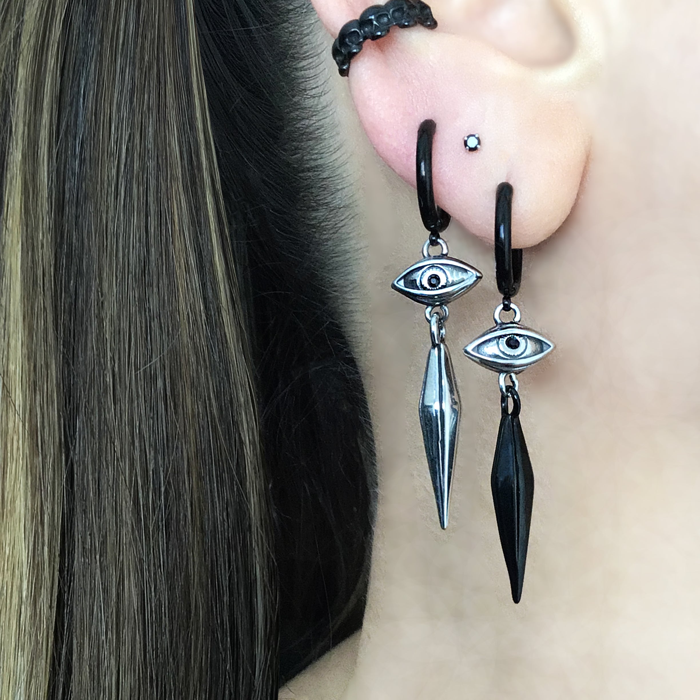 Gothic Eye and Spike hoop earrings