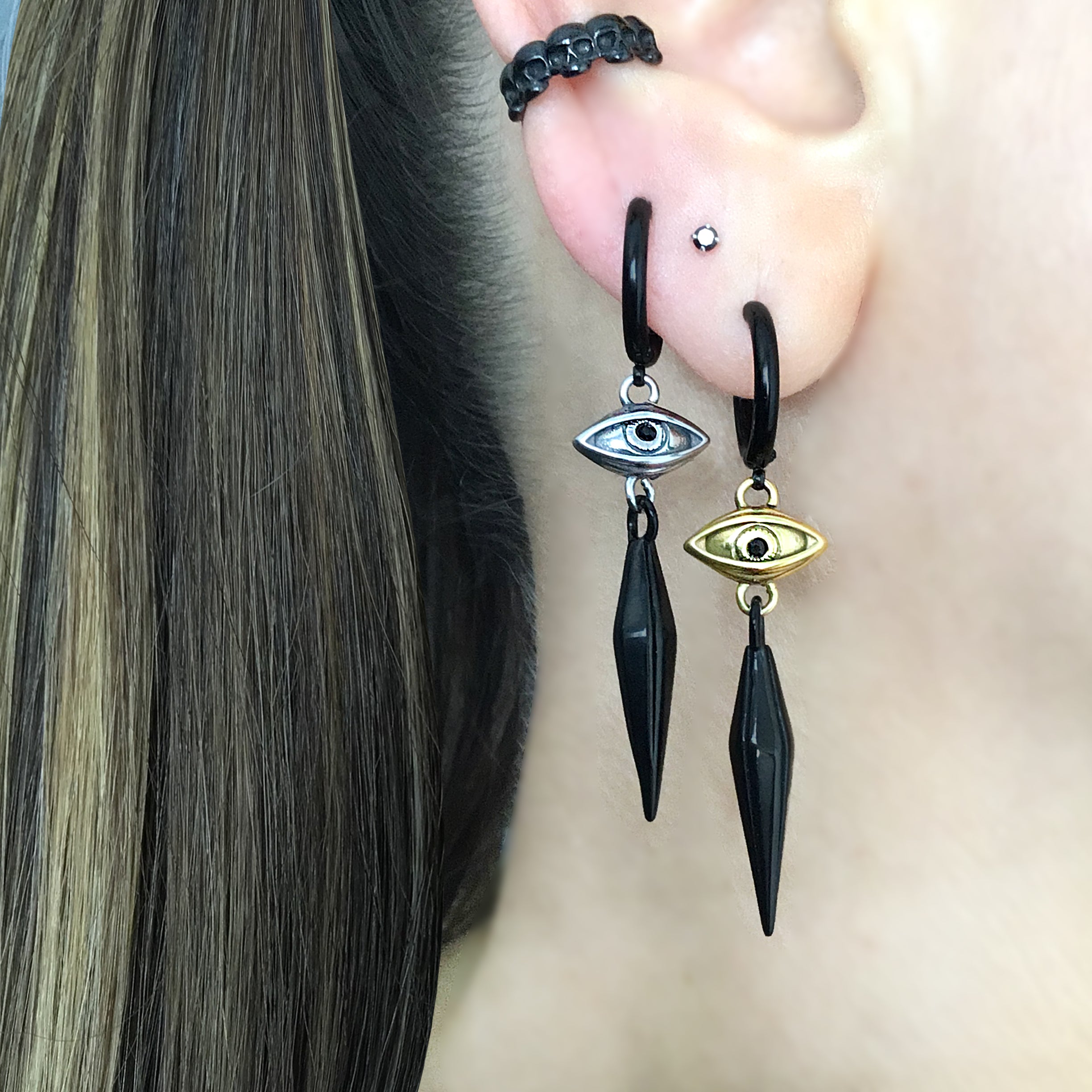 Gothic Eye and Spike hoop earrings