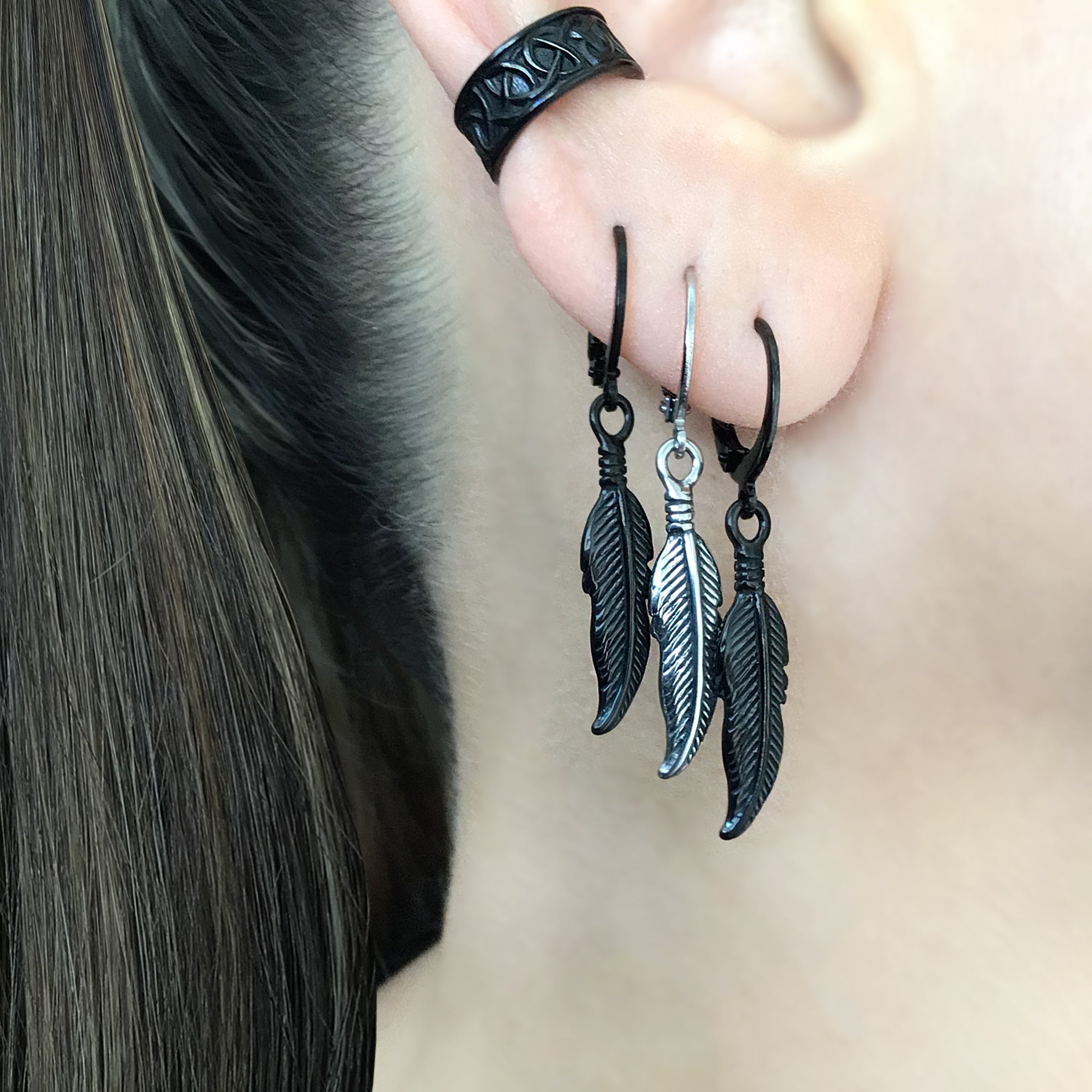 Feather hoop earrings