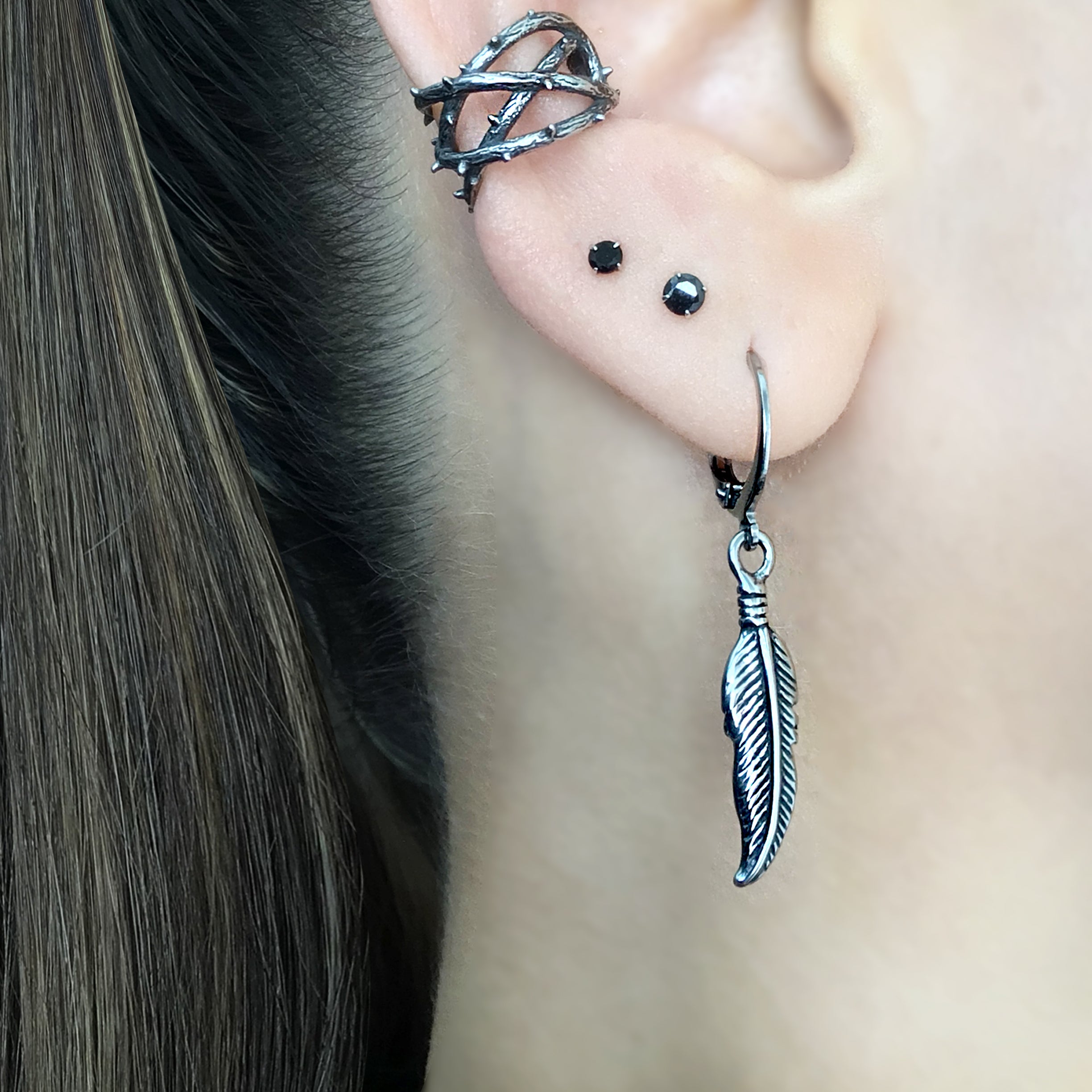 Feather hoop earrings