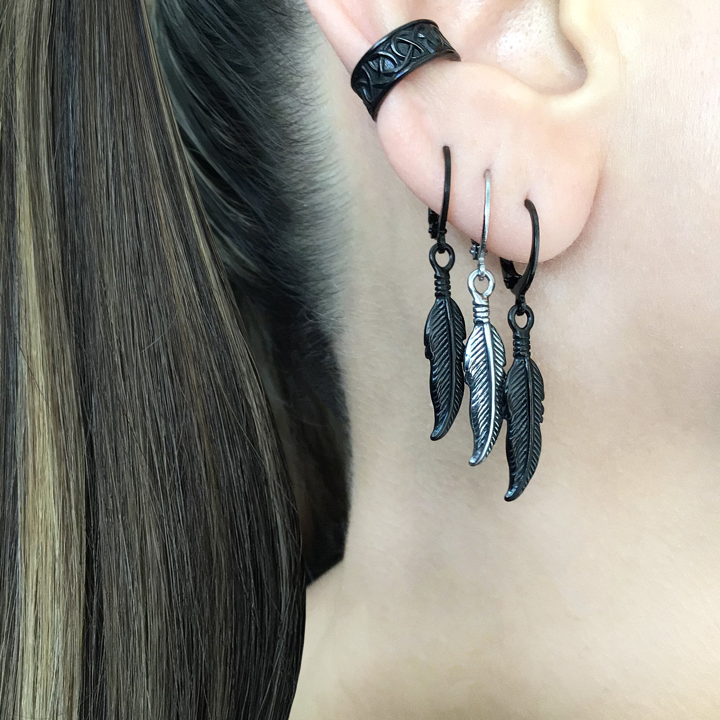 Feather hoop earrings