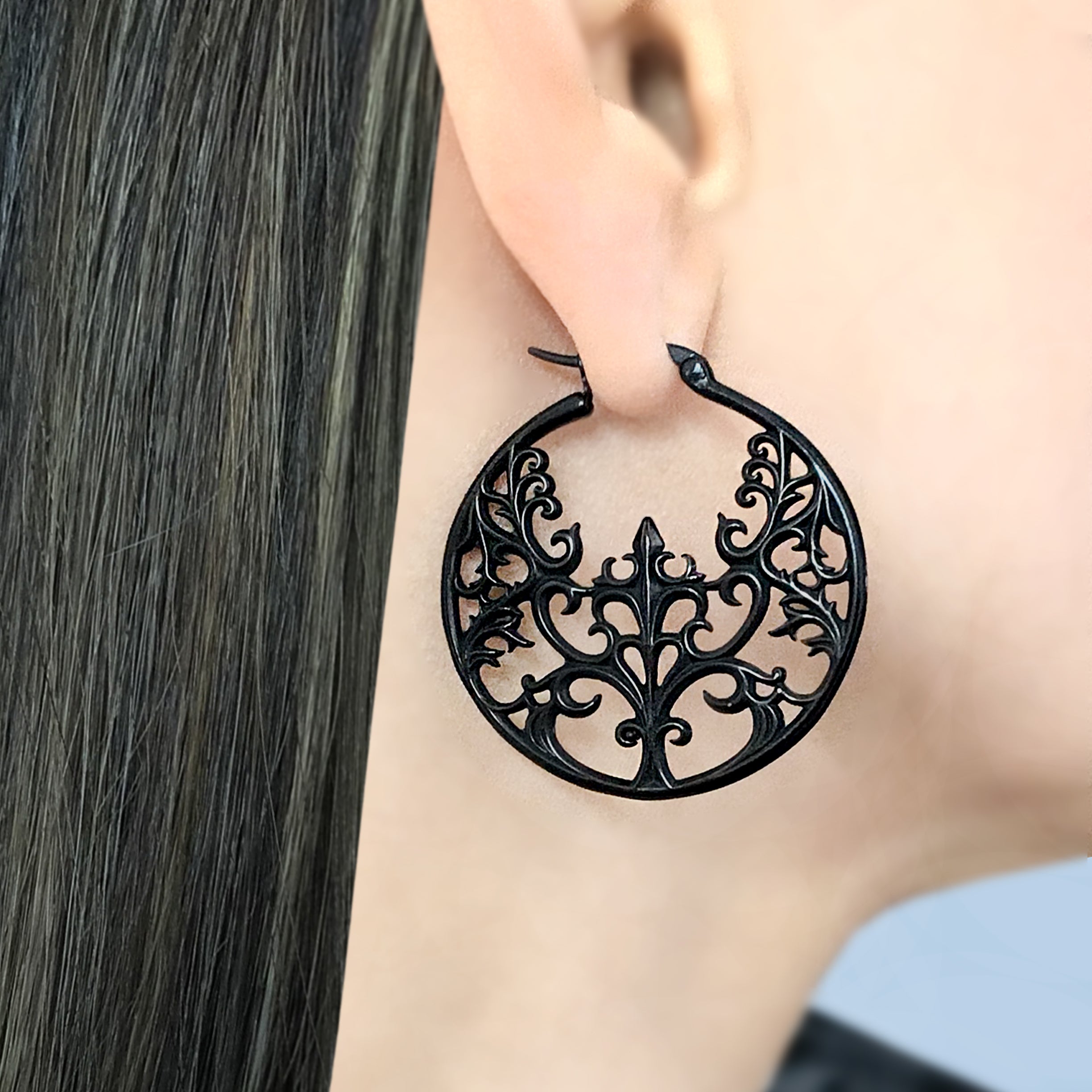 Gothic Iron Lace hoop earrings