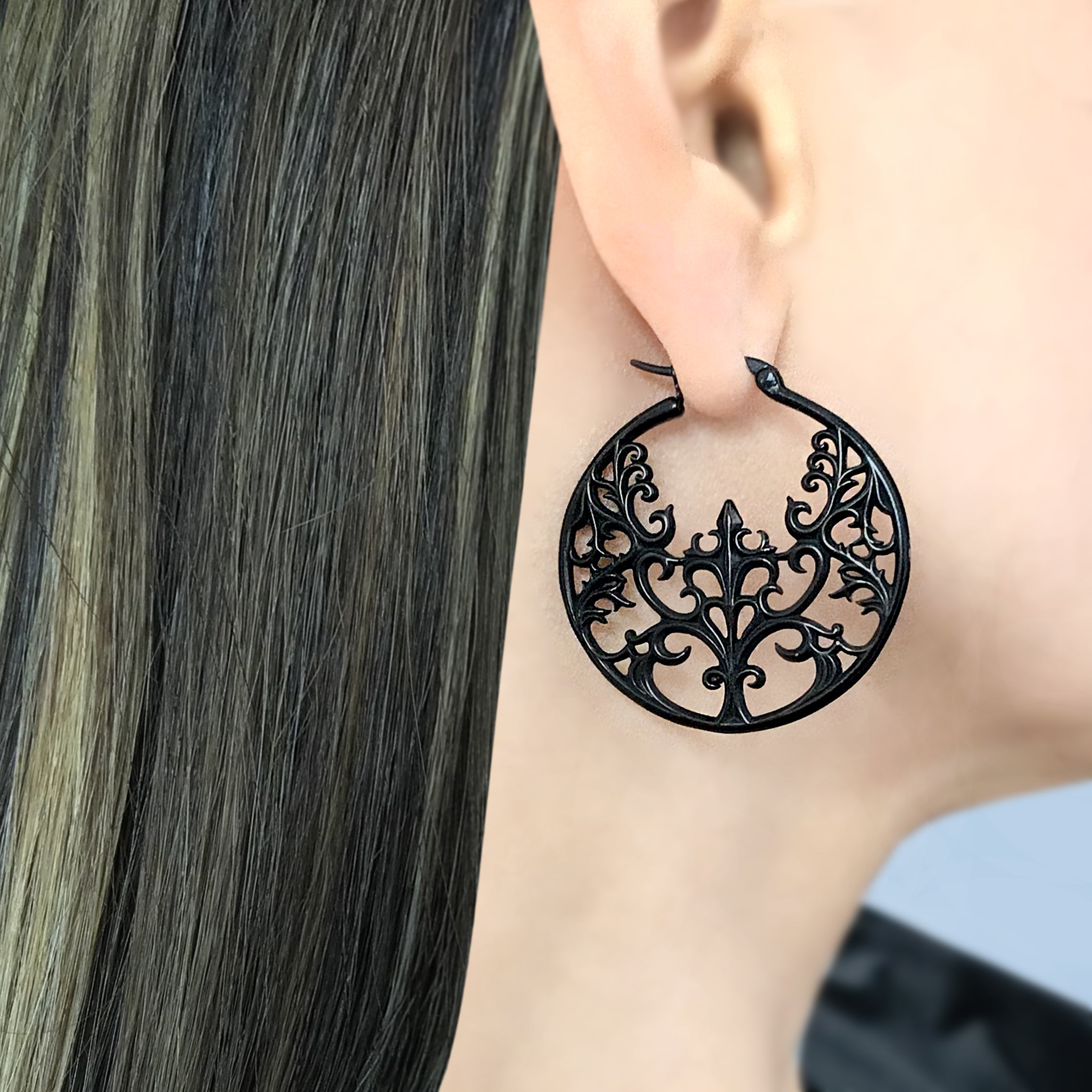Gothic Iron Lace hoop earrings