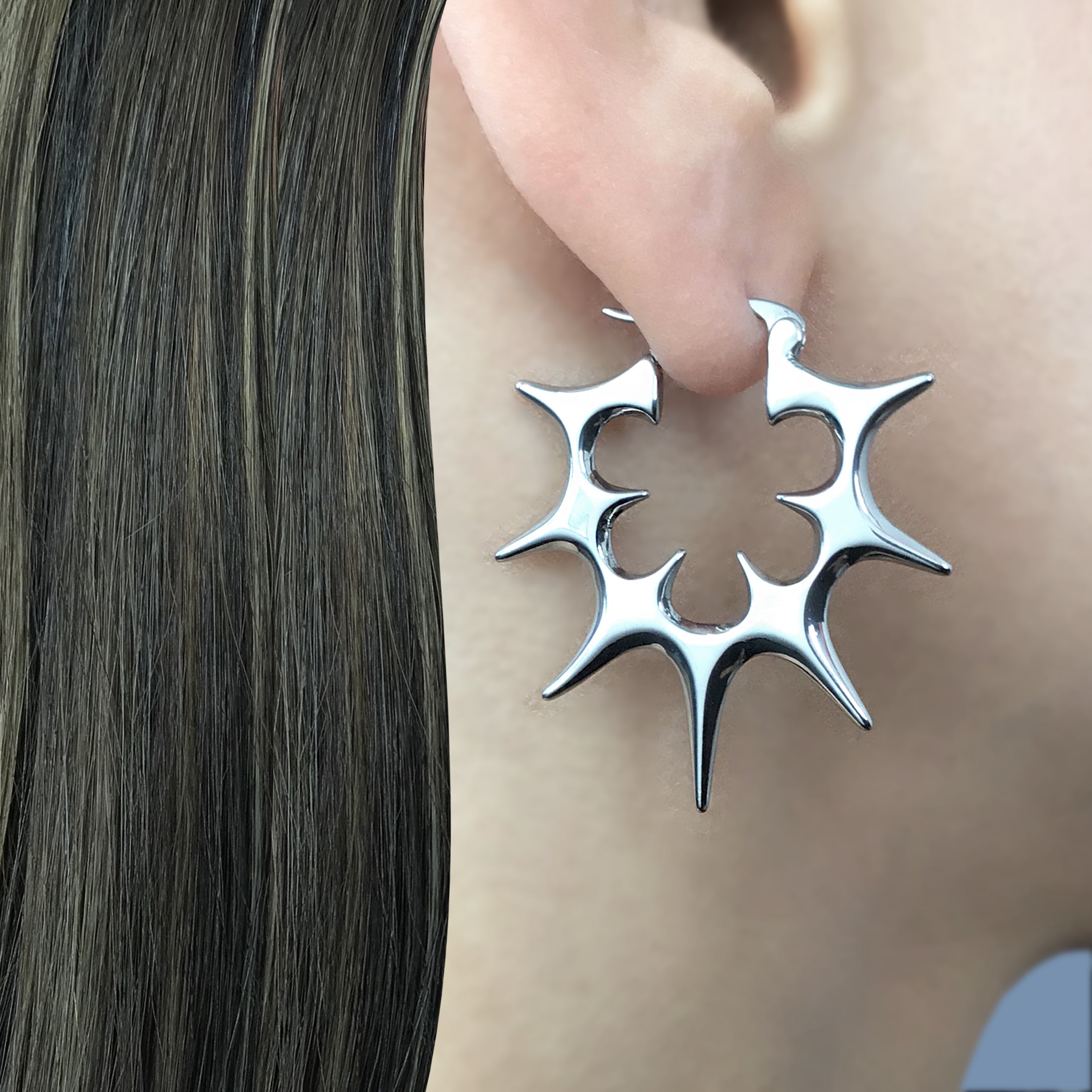 Gothic spikes hoop earrings in Silver