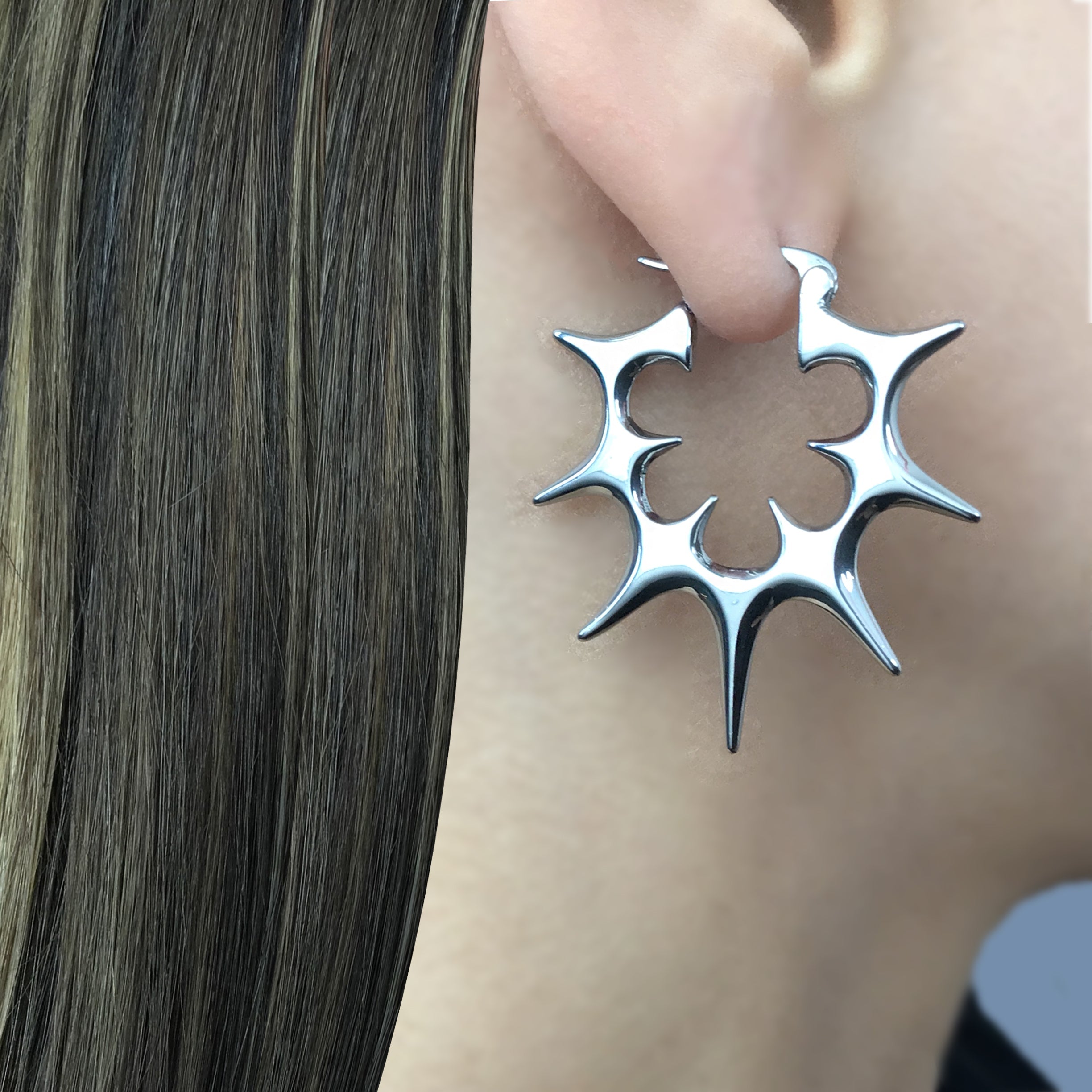 Gothic spikes hoop earrings in Silver