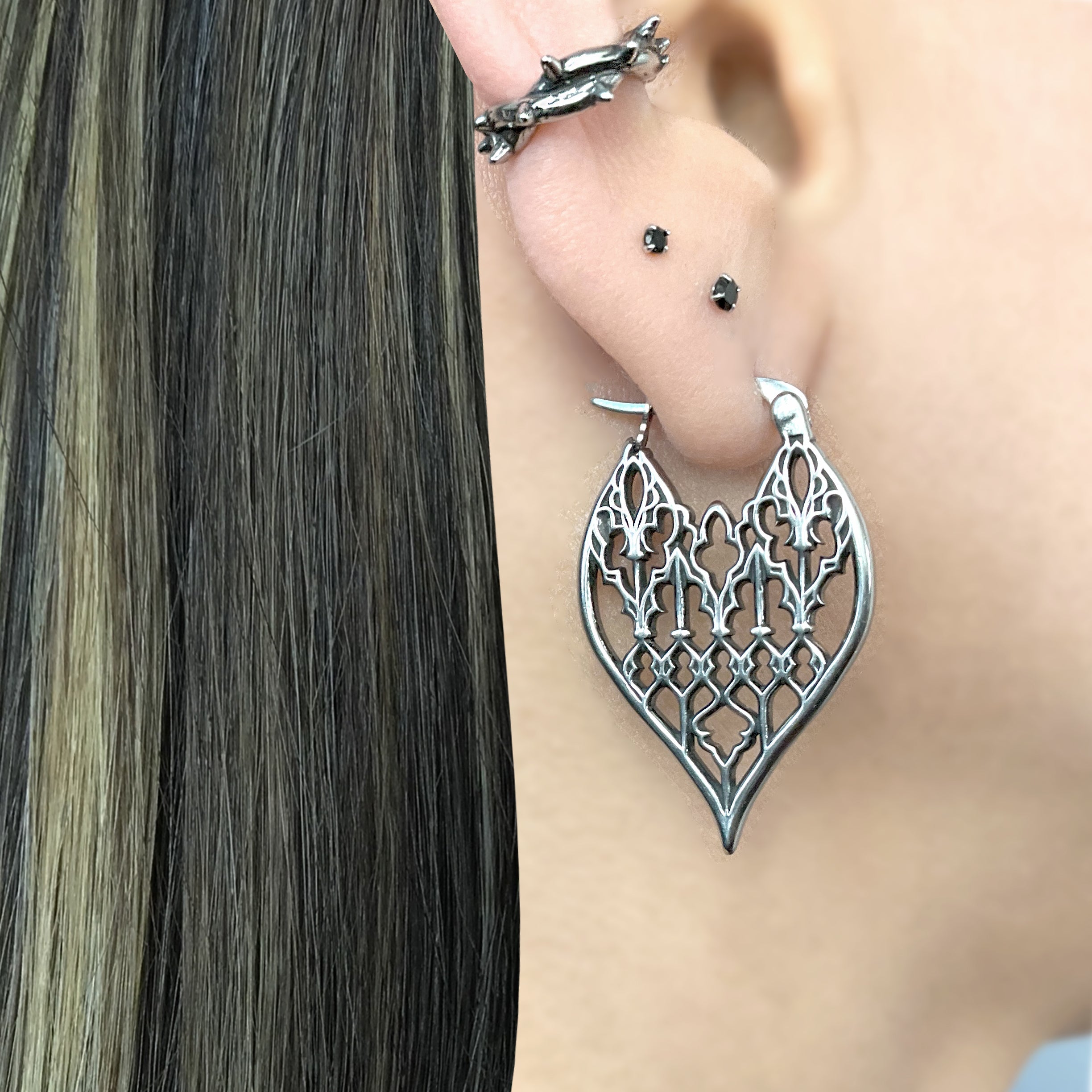 Gothic Cathedral hoop earrings in Silver