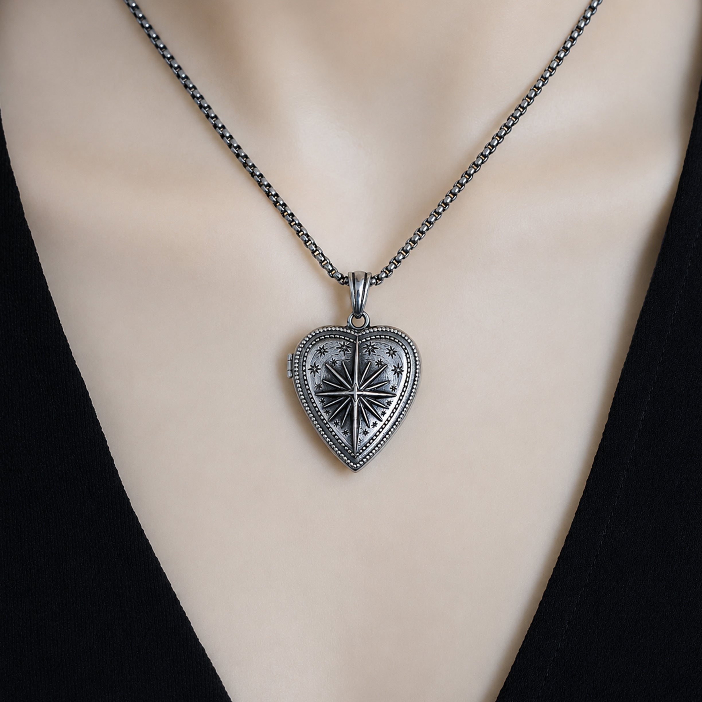 Heart Locket necklace with Celestial charm
