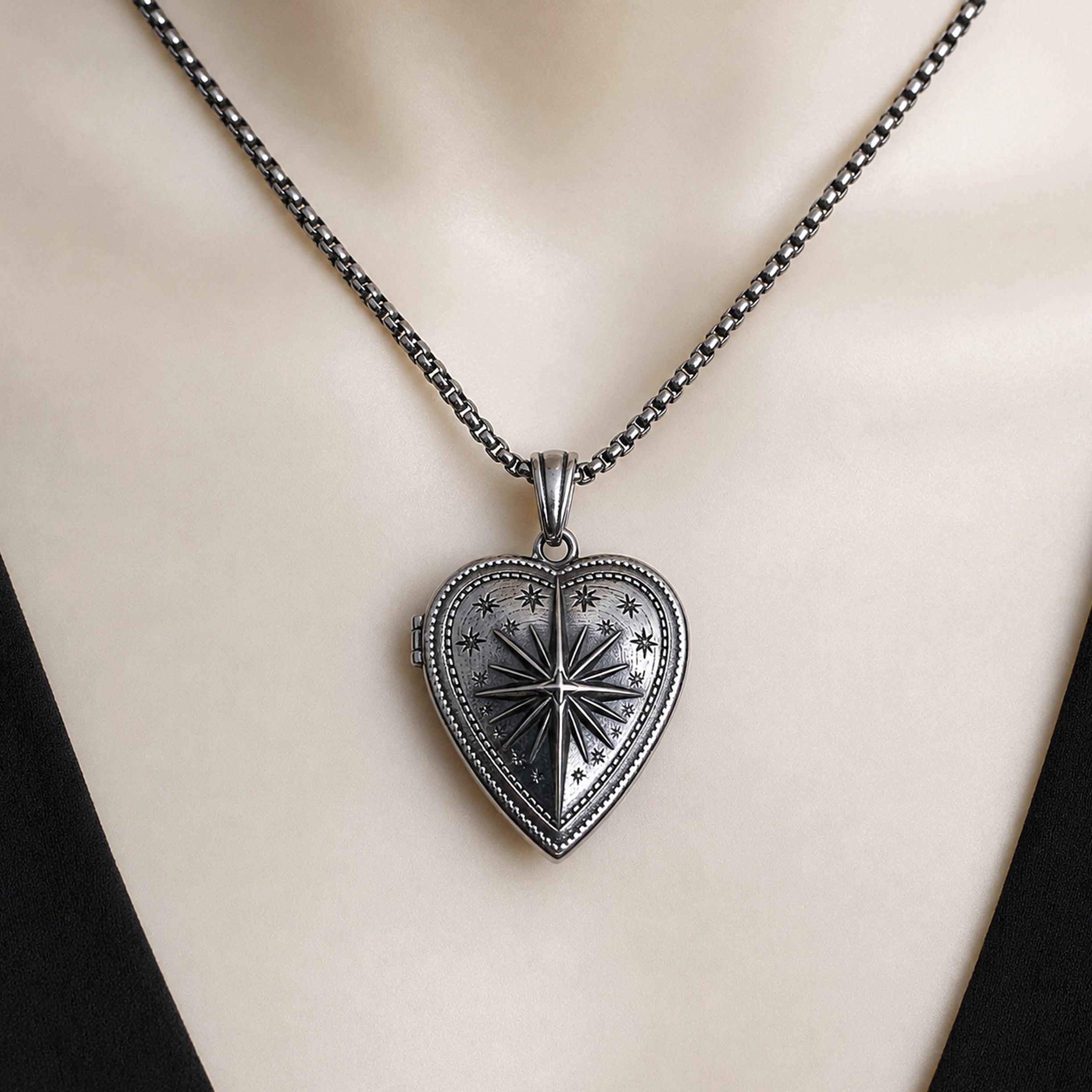 Heart Locket necklace with Celestial charm