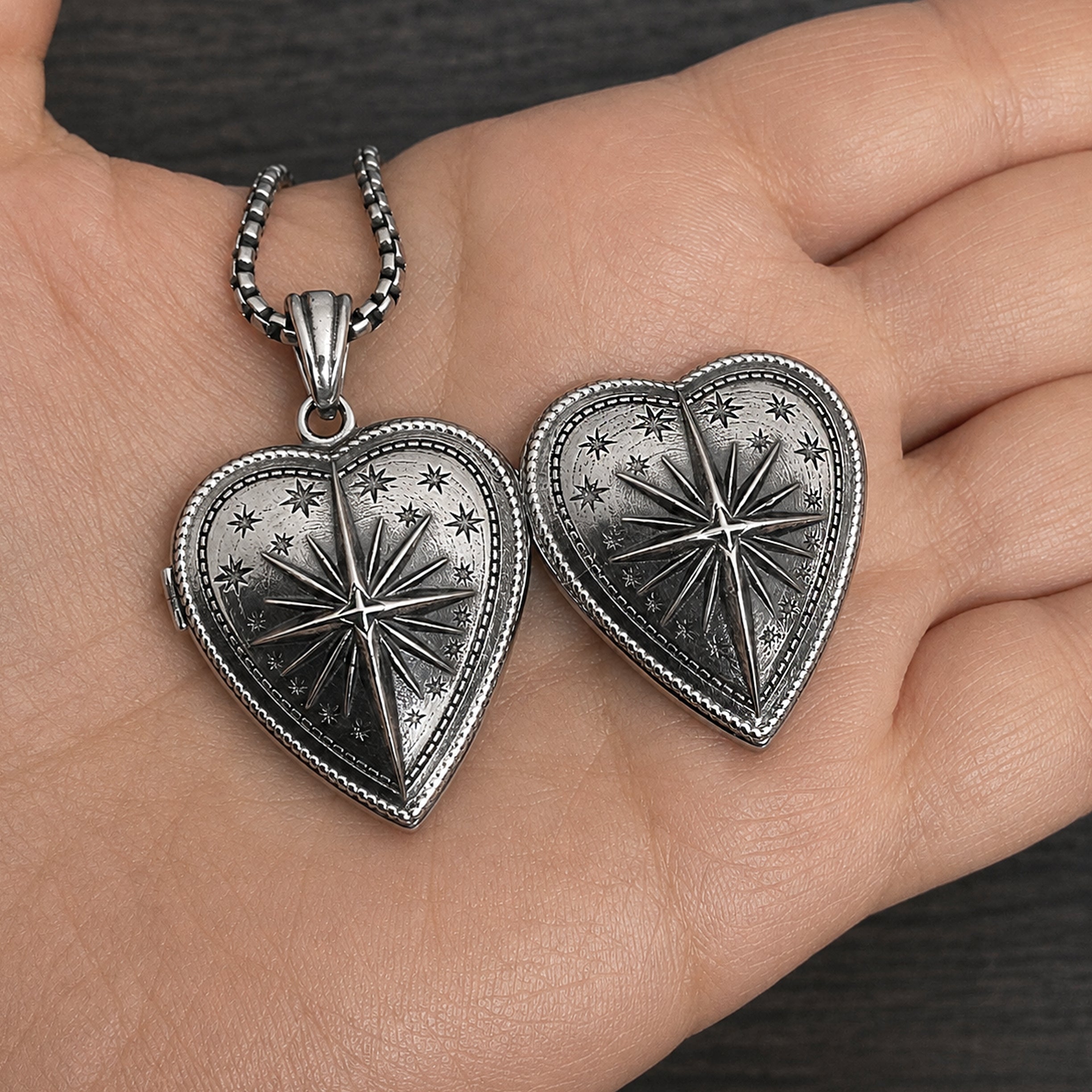Heart Locket necklace with Celestial charm