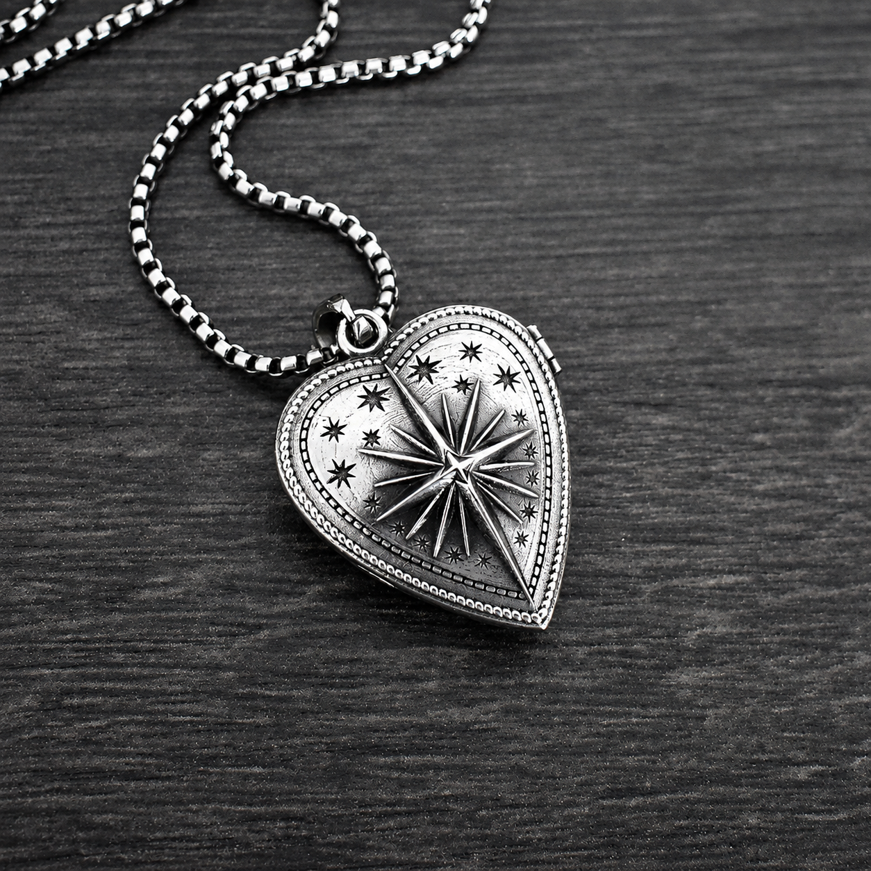 Heart Locket necklace with Celestial charm
