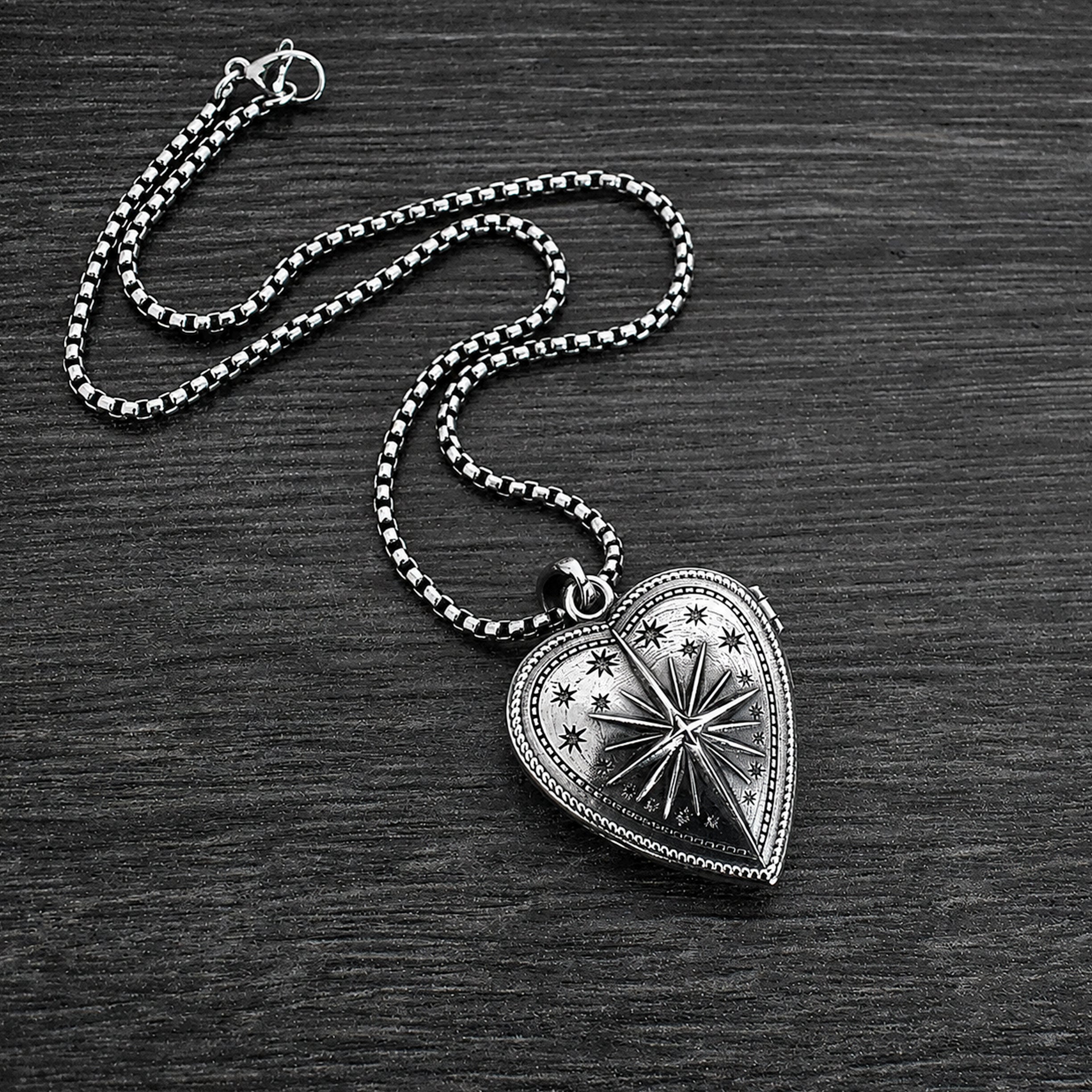 Heart Locket necklace with Celestial charm
