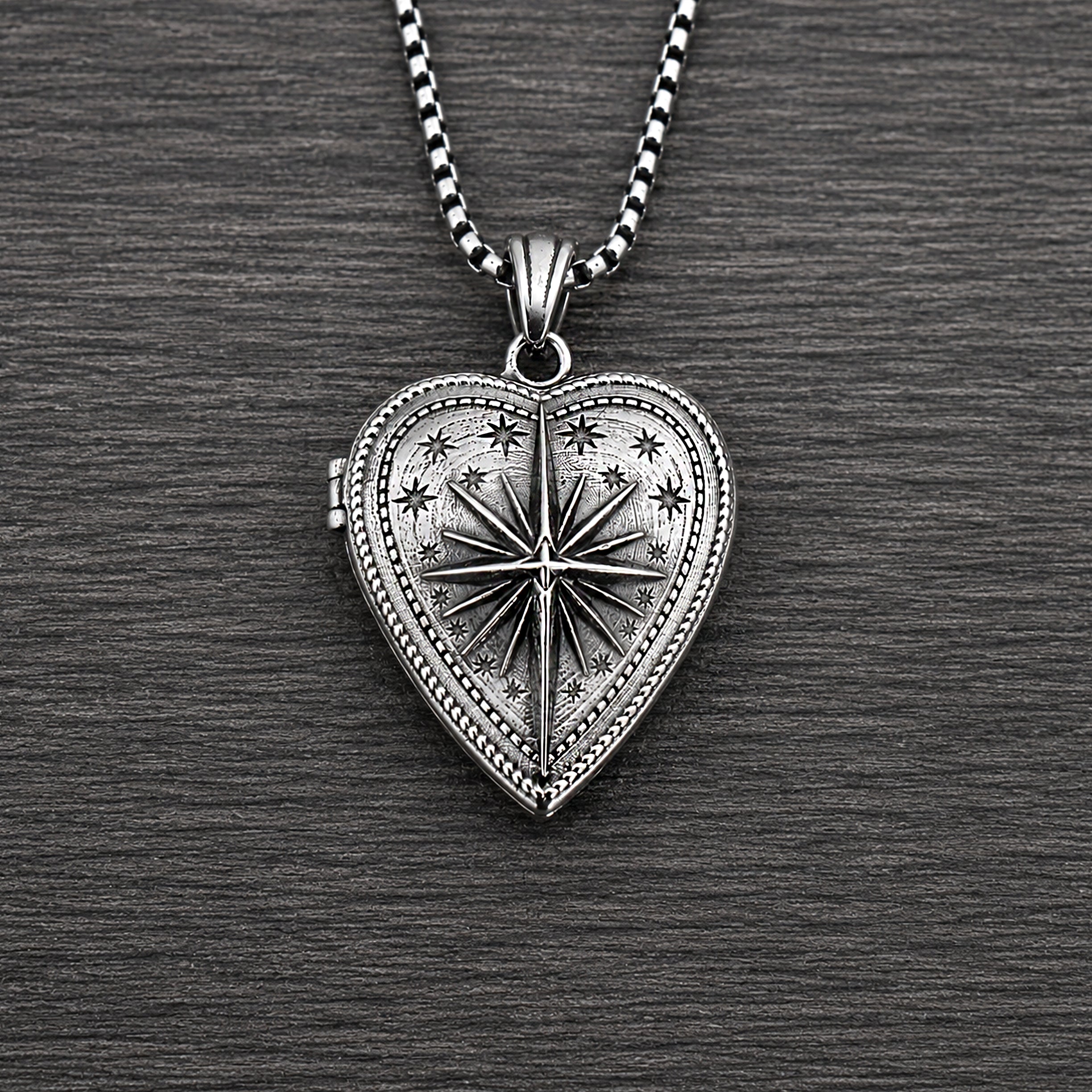 Heart Locket necklace with Celestial charm