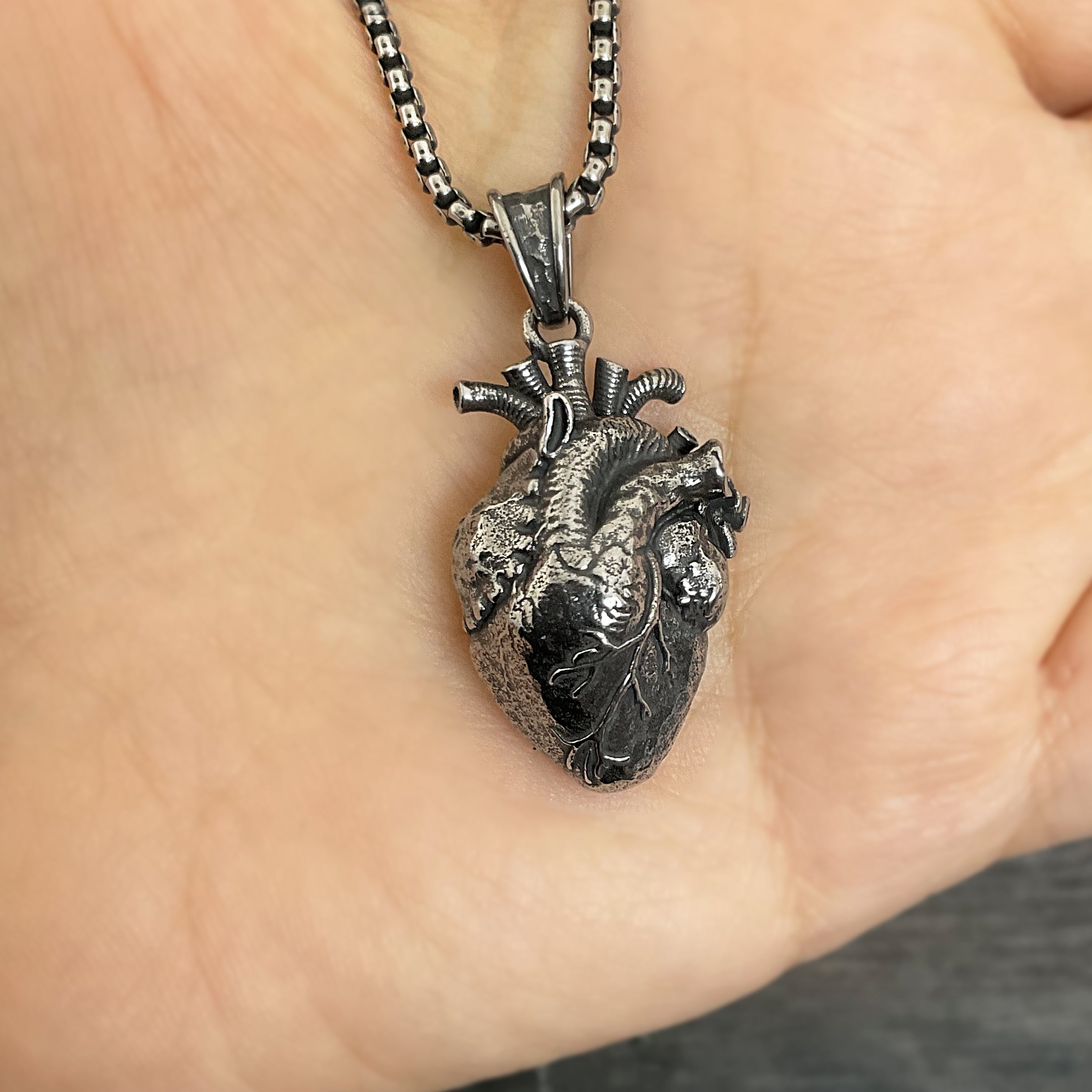 Anatomical Heart Necklace , Realistic Gothic Heart Pendant
