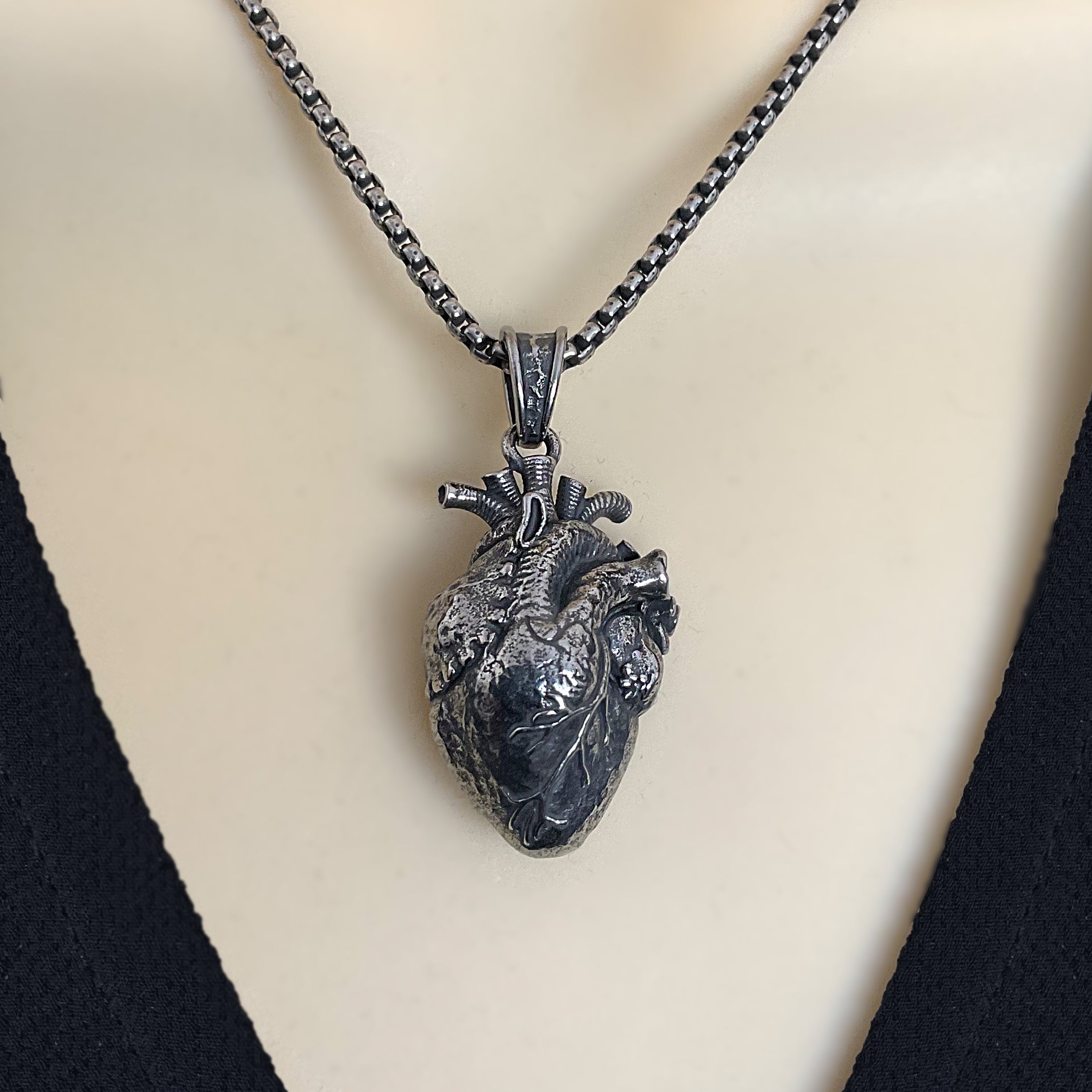 Anatomical Heart Necklace , Realistic Gothic Heart Pendant