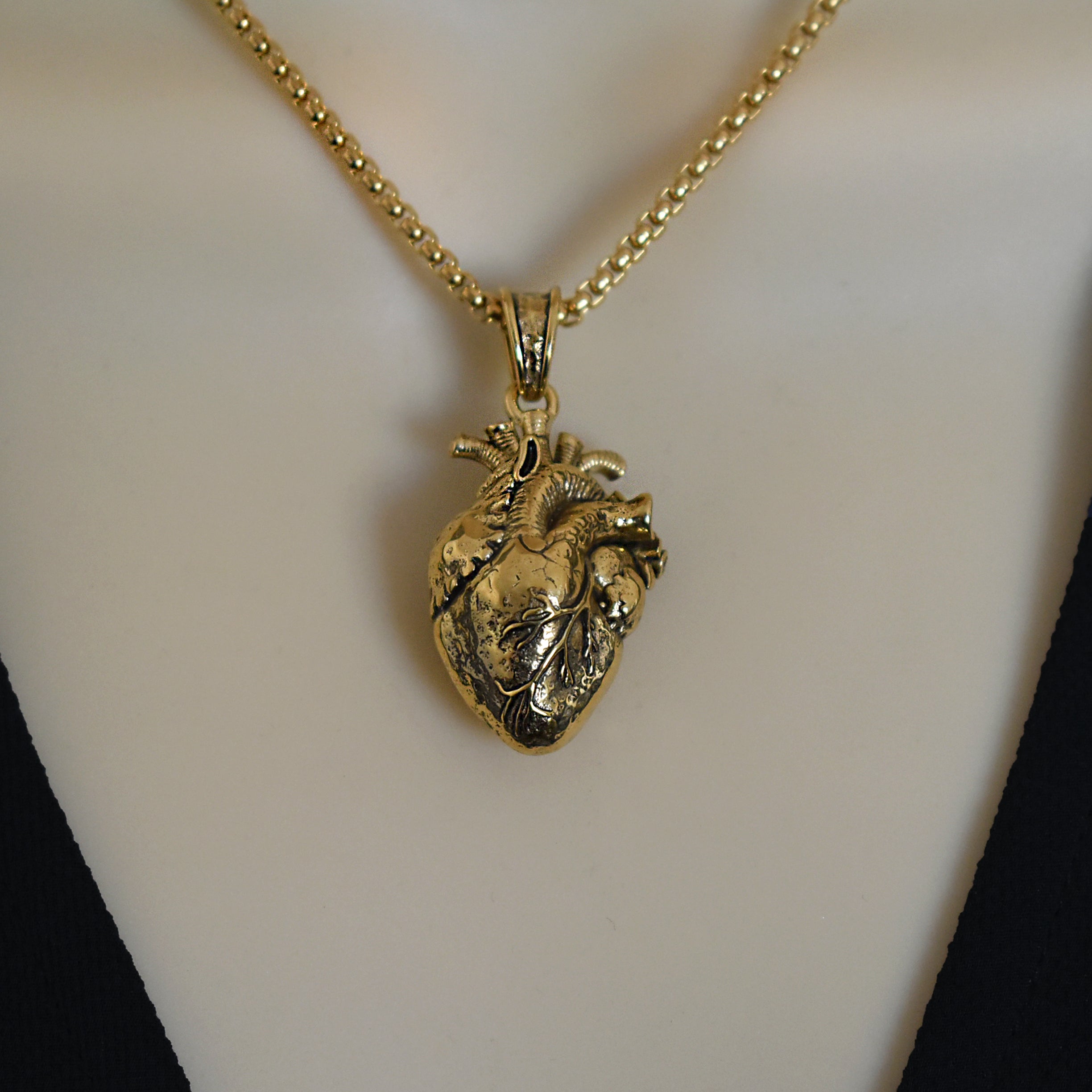 Anatomical Heart Necklace , Realistic Gothic Heart Pendant
