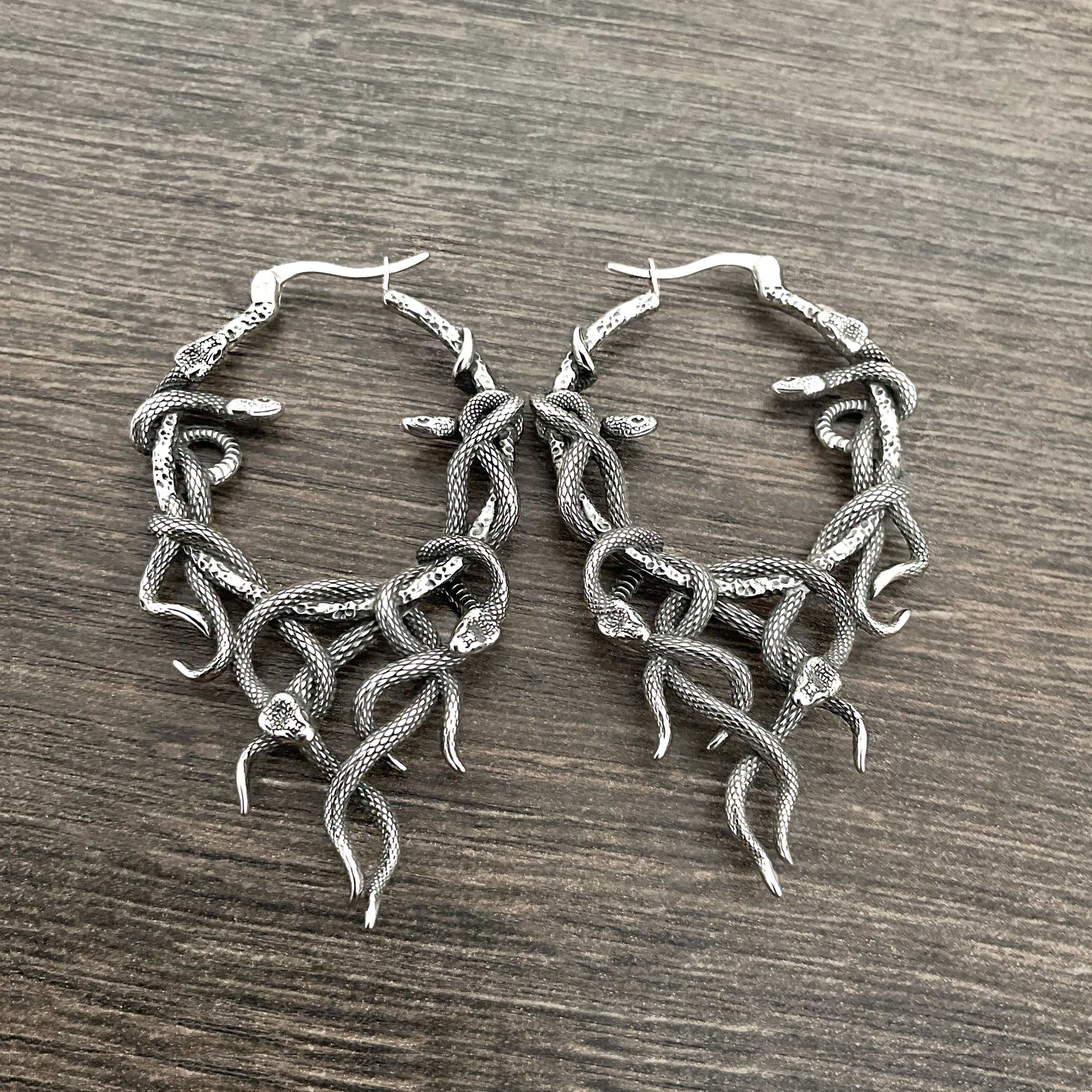 Snake hoop earrings in Silver