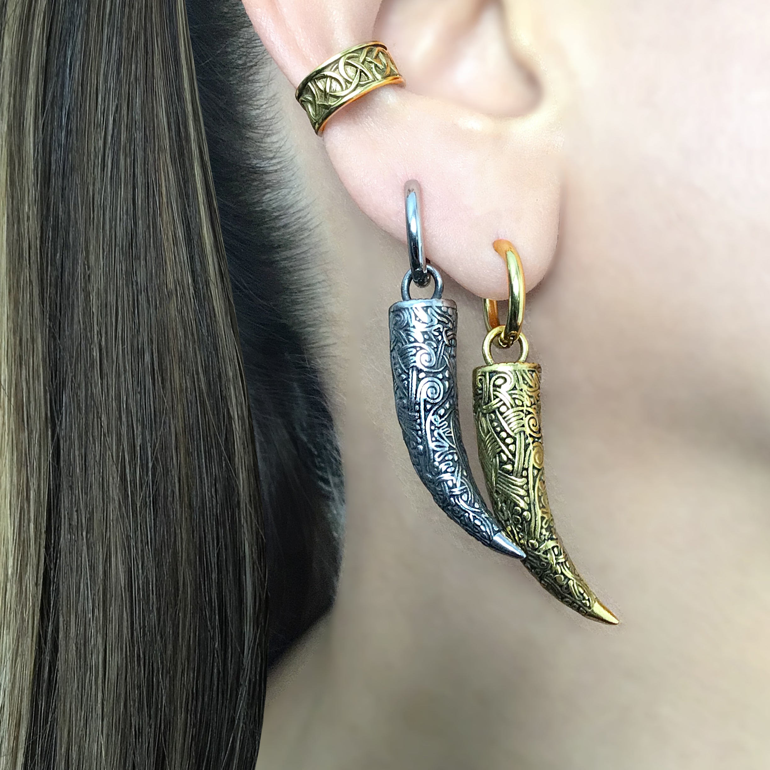 Tribal Horn hoop earrings