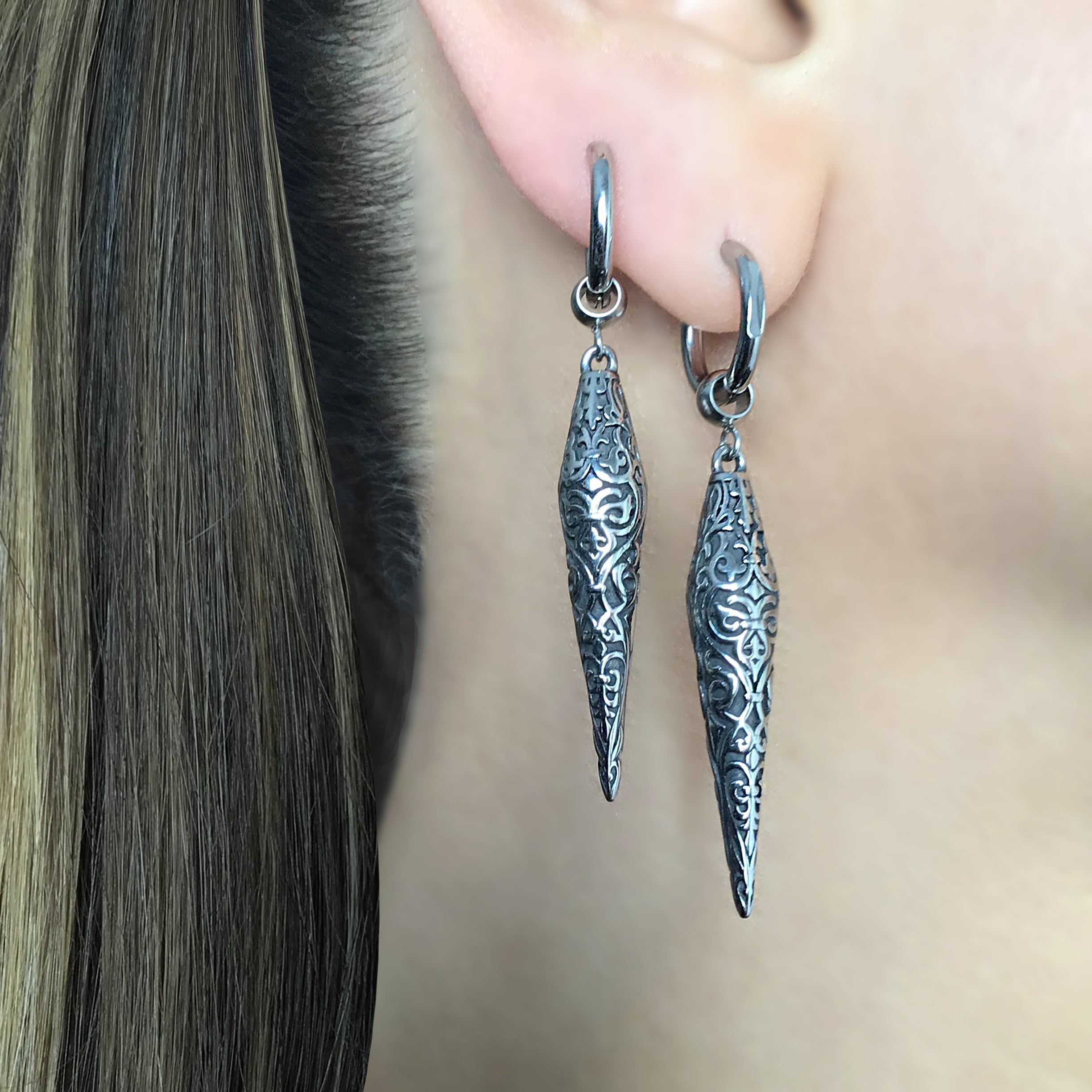 Tribal Spike hoop earrings in Silver