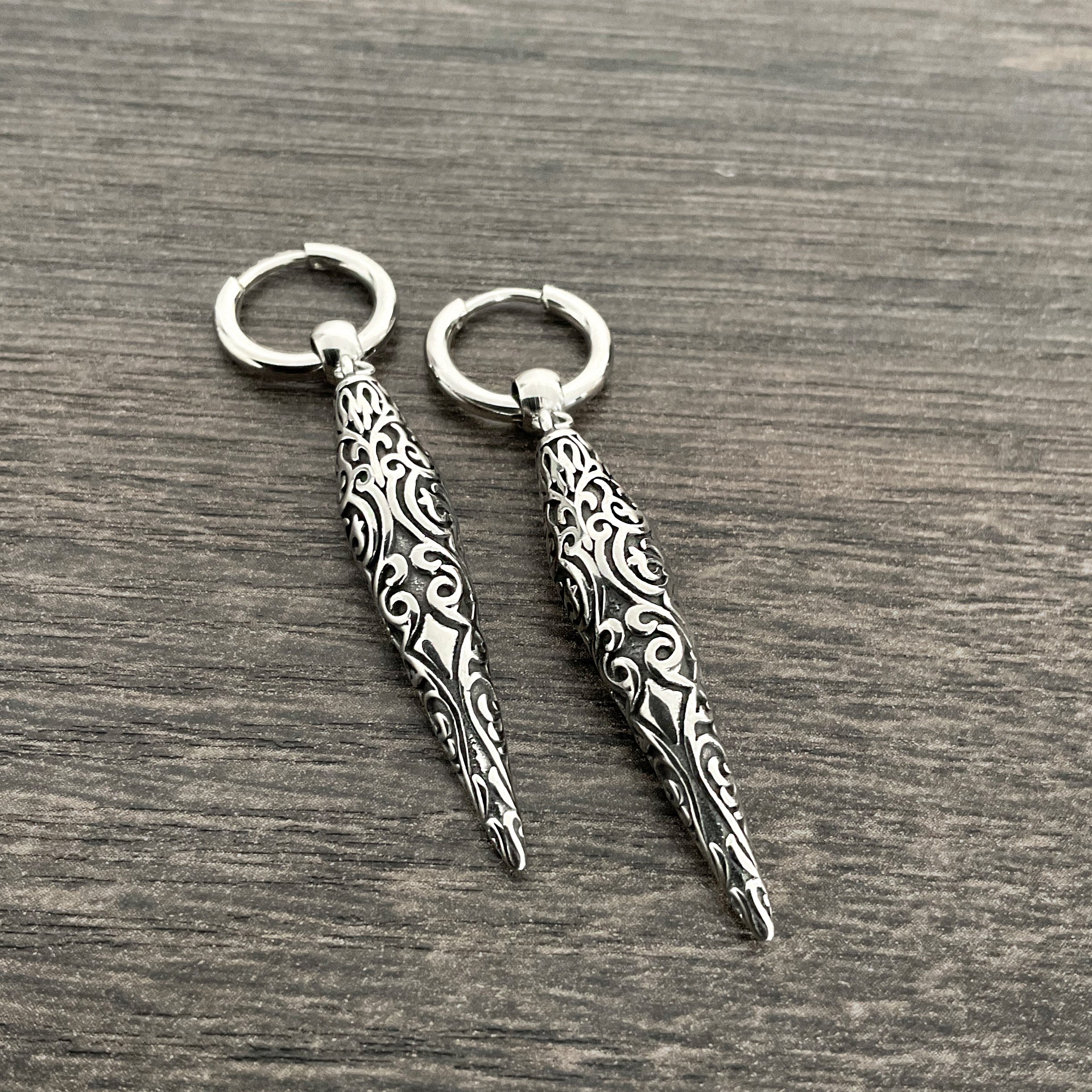 Tribal Spike hoop earrings in Silver