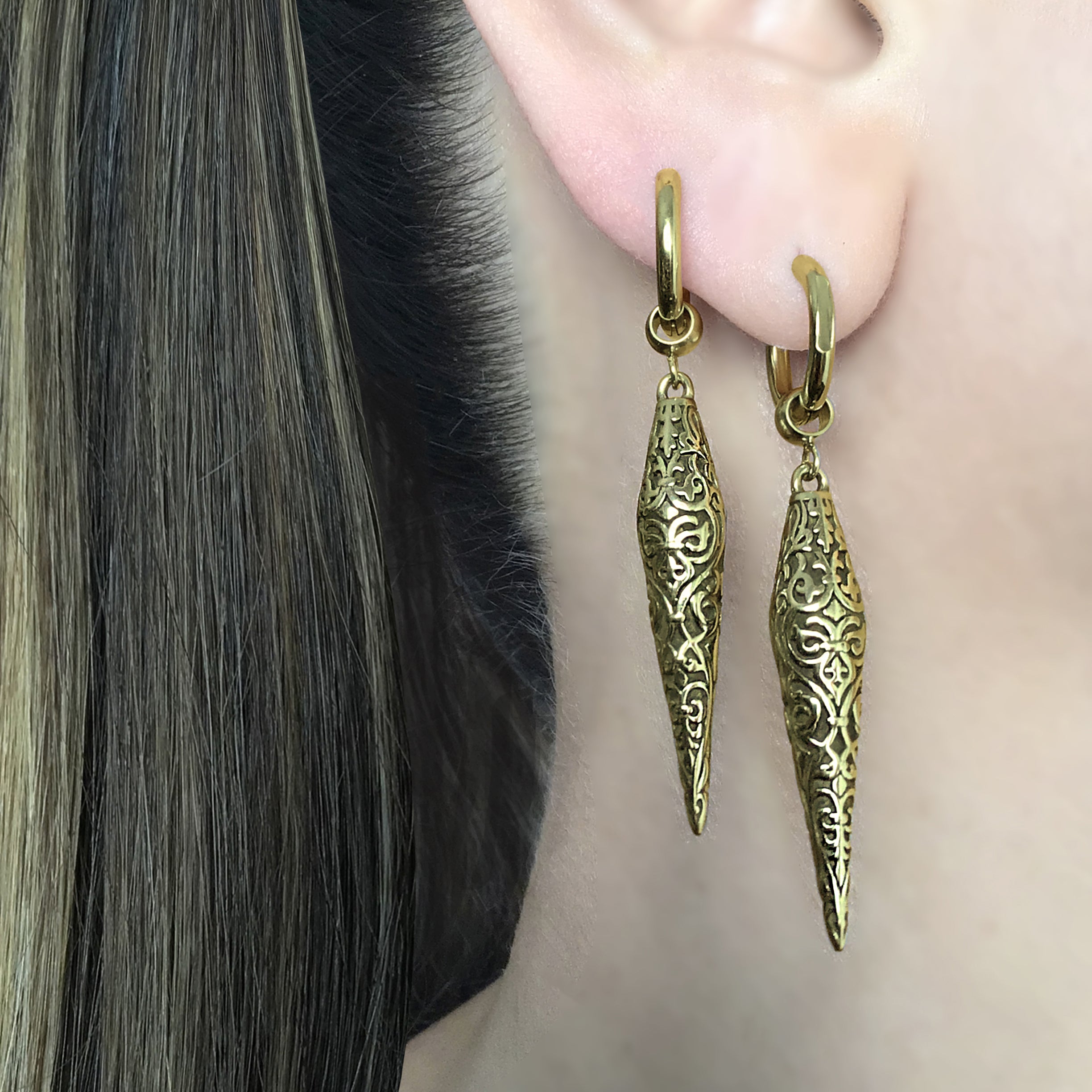 Tribal Spike hoop earrings in Black